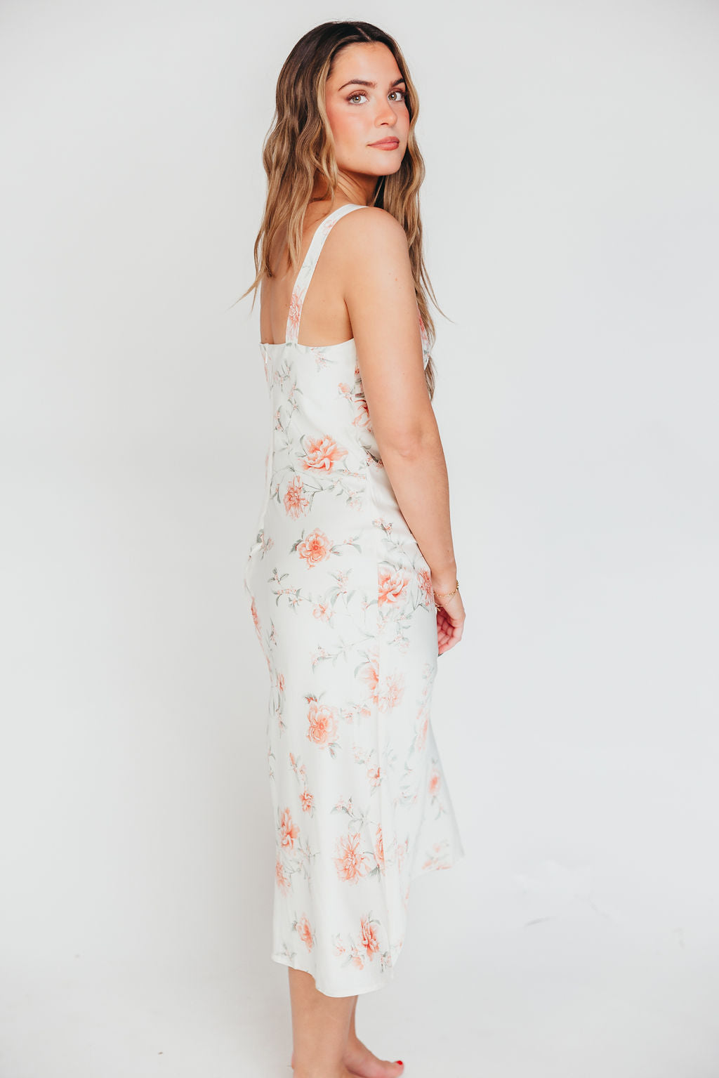 The Felicity Midi Dress - Ivory Floral Print A-Line Dress for Women | Perfect for Weddings, Parties & Summer Outfits
