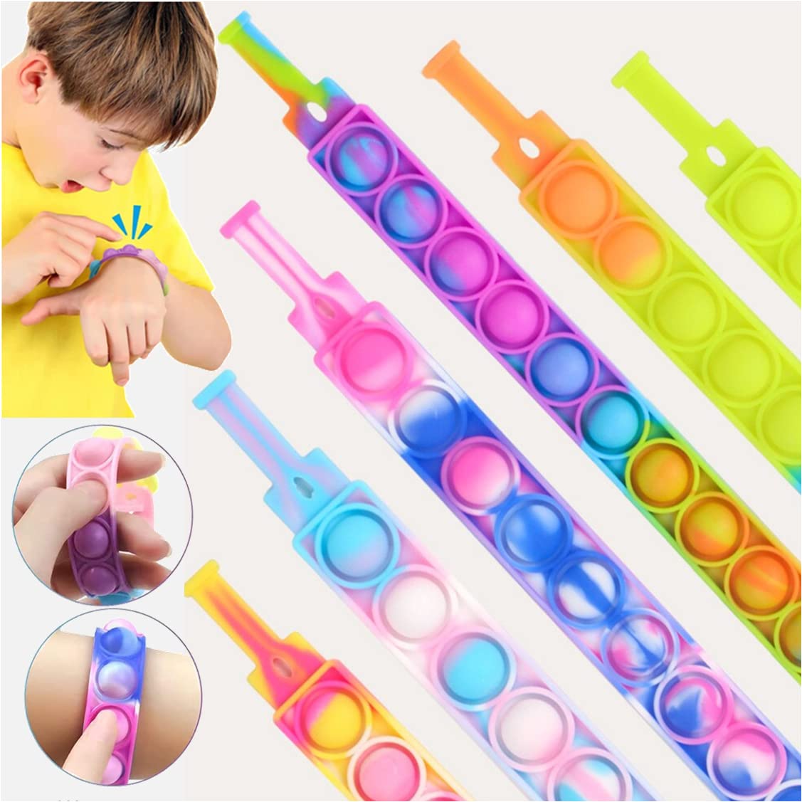 **Premium Pop Bracelet Set - 6 Pack Silicone Fidget Popper Bracelets for Kids & Adults with Autism & ADHD - Stress Relief & Anti-Anxiety Sensory Toy - Washable & Durable for Daily Wear - Perfect Gift for Relaxation & Focus**    *(Ideal for School, Work, Travel, and Calming Sensory Needs)*