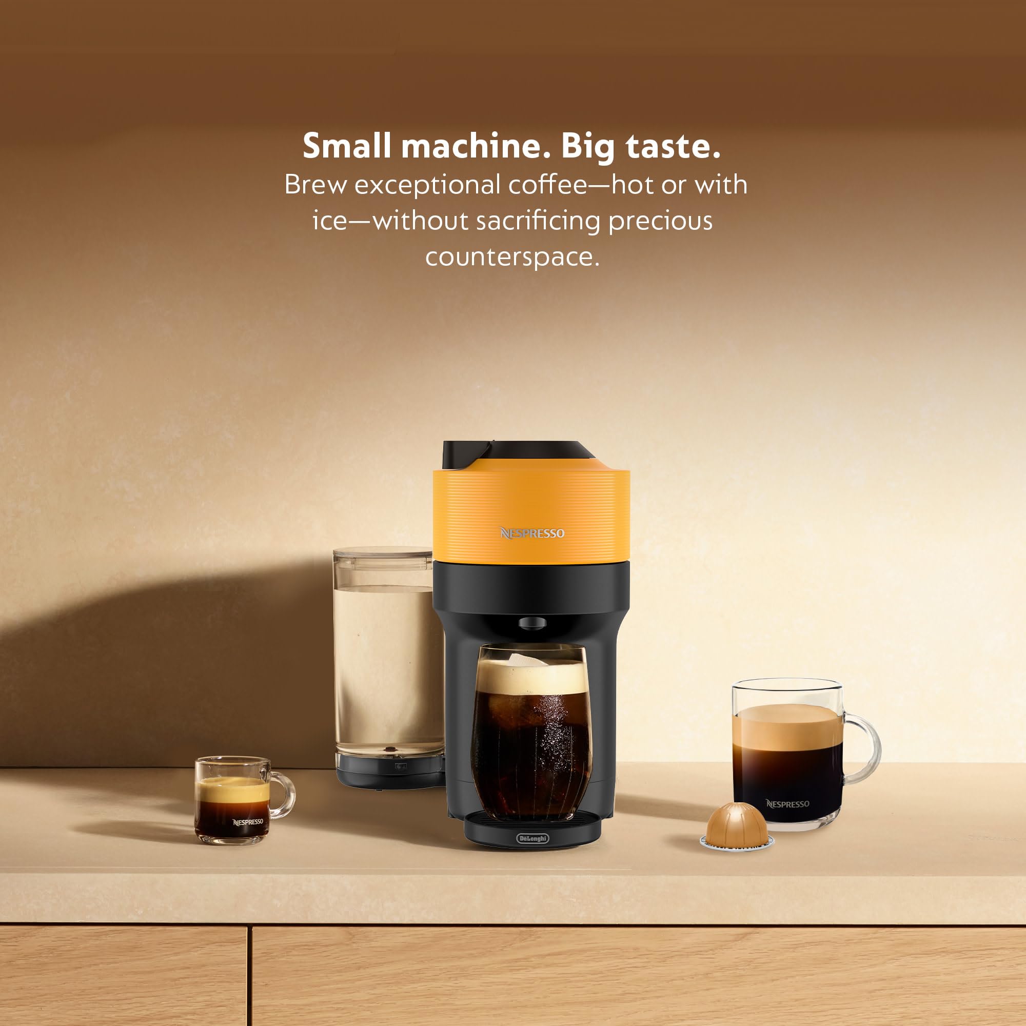 De'Longhi Nespresso Vertuo Pop+ Coffee & Espresso Machine with Mango Yellow Design - Perfect for Home, Office & Small Spaces - Brews Coffee, Espresso & Alto Drinks