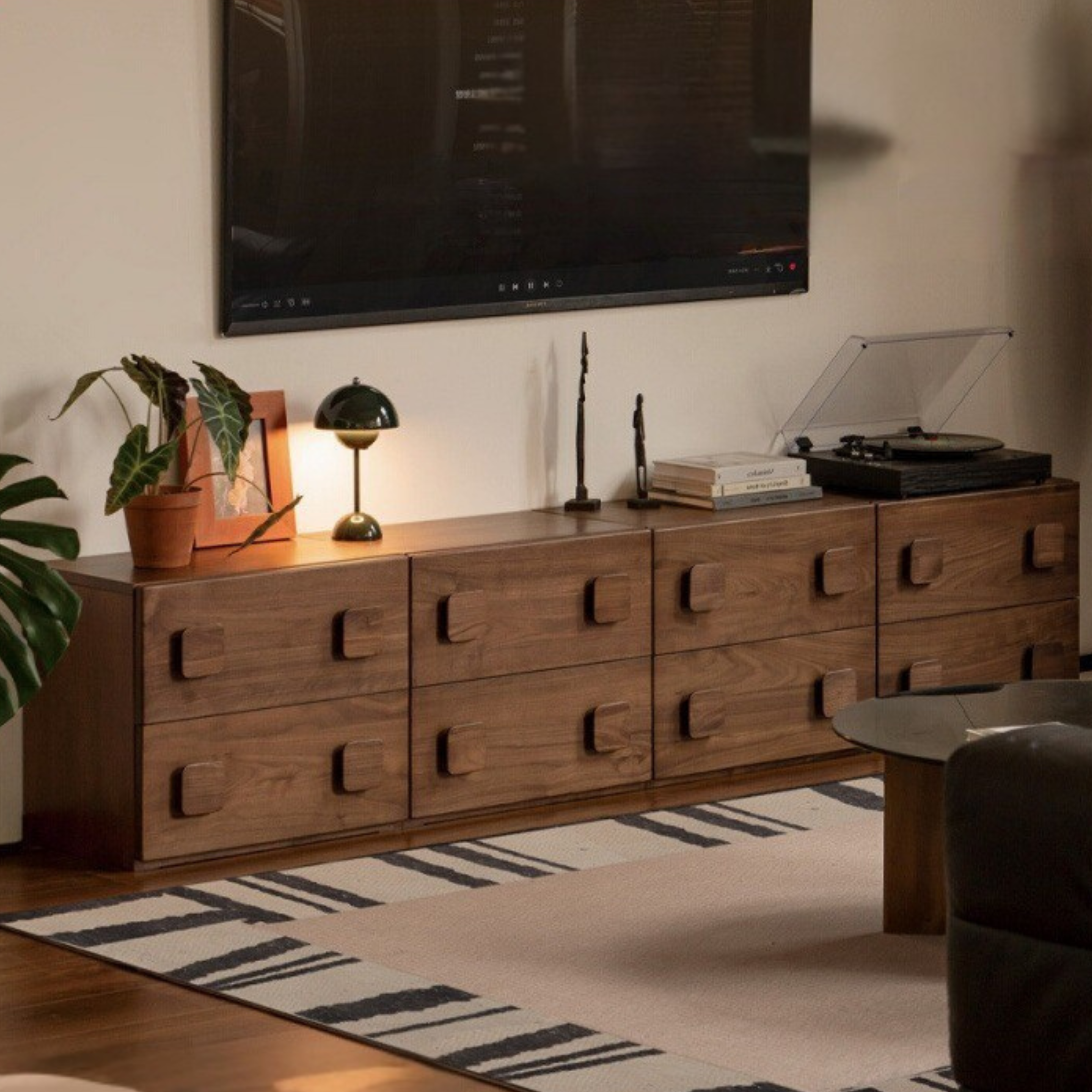 Premium Black Walnut Solid Wood TV Stand with Modular Design - Stylish Media Console for Living Room, Home Theater & Entertainment Centers