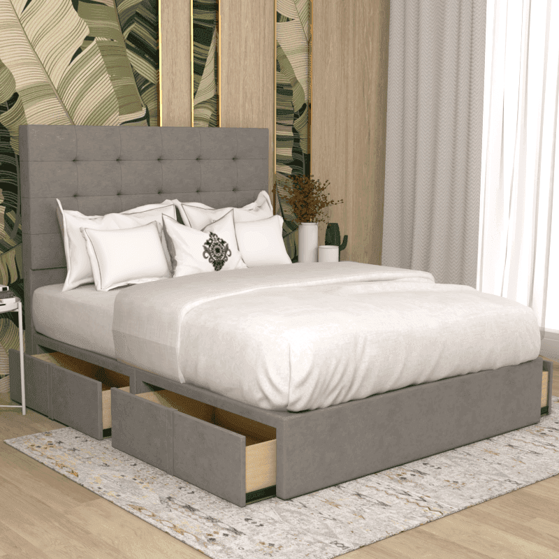 Edith Fabric Drawer Bed Frame with Storage - Queen Size Platform Bed with Underbed Storage Drawers for Small Spaces | Perfect for Apartments, Dorms & Guest Rooms