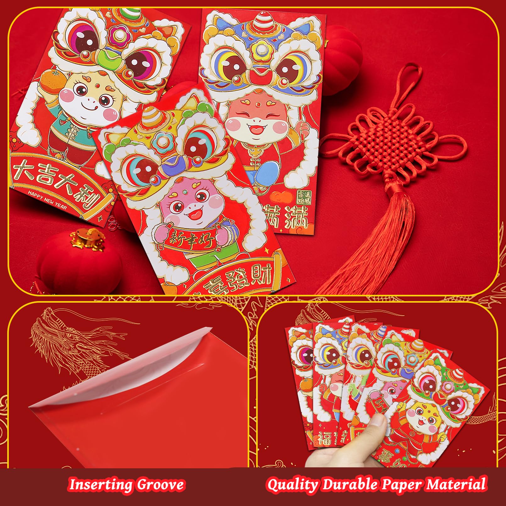 30PCS Chinese New Year Red Envelopes - Year of the Snake 2025 Lucky Money Envelopes (Hong Bao) for Cash Gifts - Traditional Chinese Spring Festival Celebration Supplies - Perfect for Lunar New Year, Weddings & Birthday Gifts