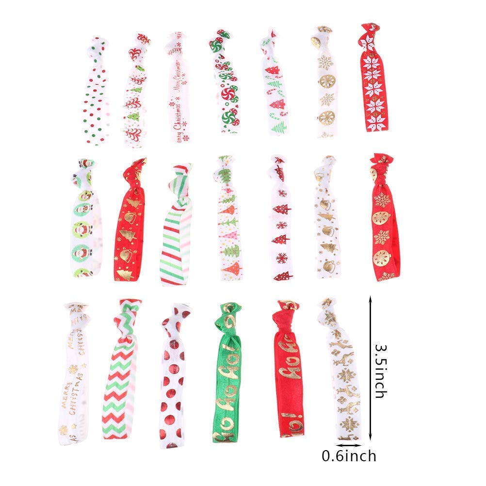 Christmas Hair Ties - 50pcs Hand Knotted Ribbon Elastic Hair Bands for Women & Girls | No Crease Ponytail Holders with Wrist Straps | Perfect for Christmas Party Favors, Gifts & Holiday Hair Accessories (Style 3)