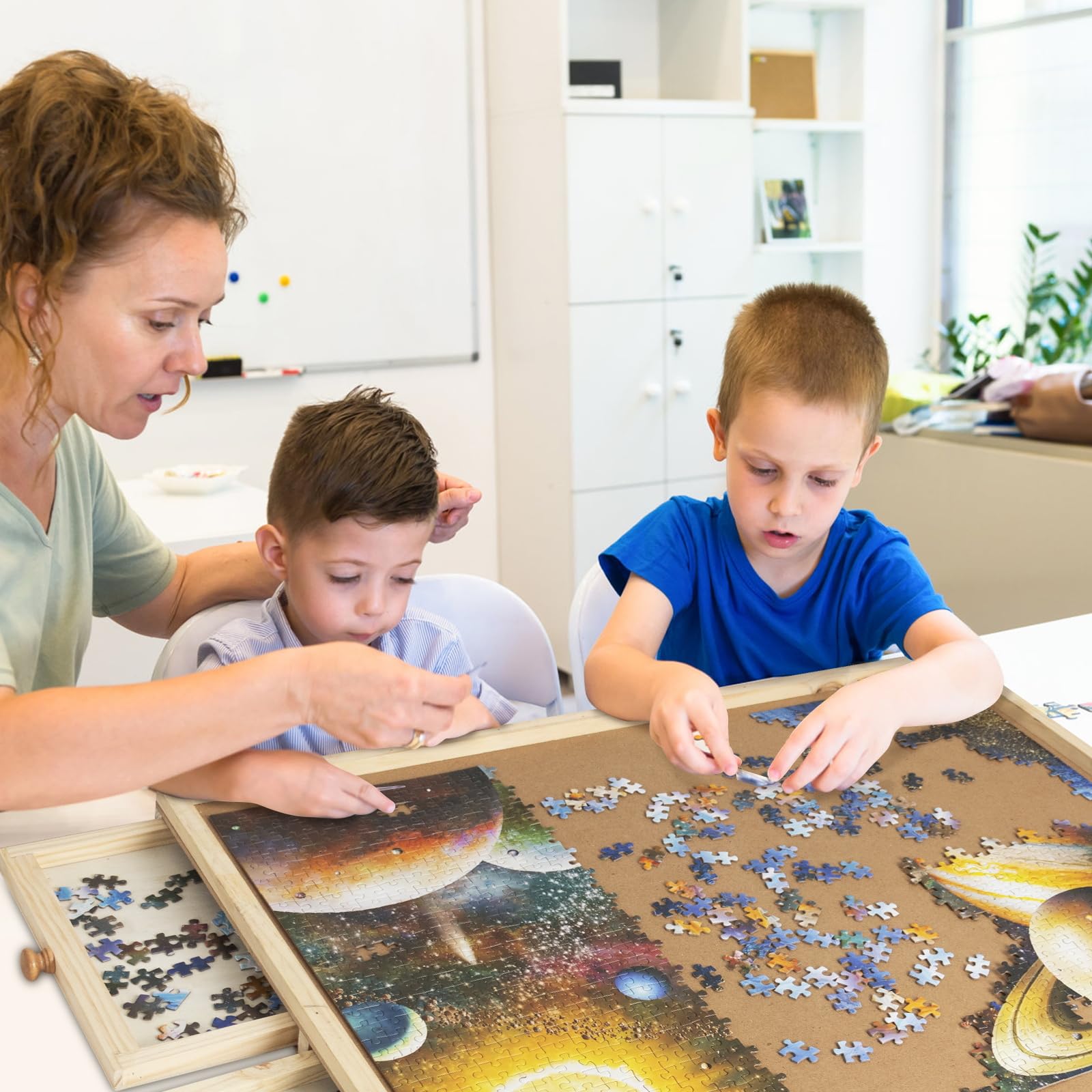 Nattork 1500 Piece Wooden Jigsaw Puzzle Board - 6 Drawers Storage, Rotating Puzzle Table with Cover, Portable Jigsaw Puzzle Table for Adults & Kids - Perfect for Family Game Nights, Travel, and Educational Activities