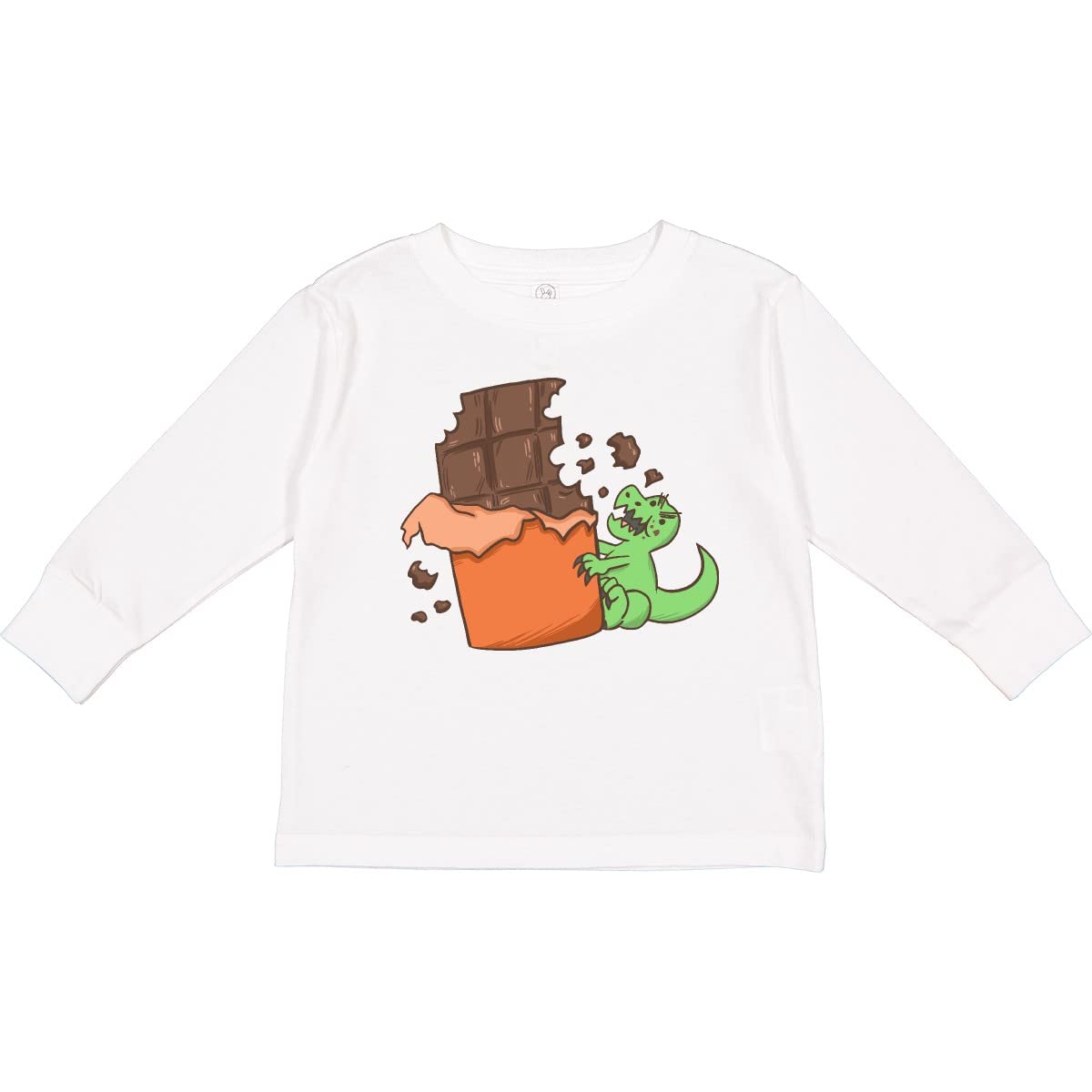 Inktastic Dinosaur with Chocolate Bar Toddler Long Sleeve T-Shirt - Cute Dino Graphic Tee for Boys & Girls - Soft Cotton Playdate & Birthday Outfit