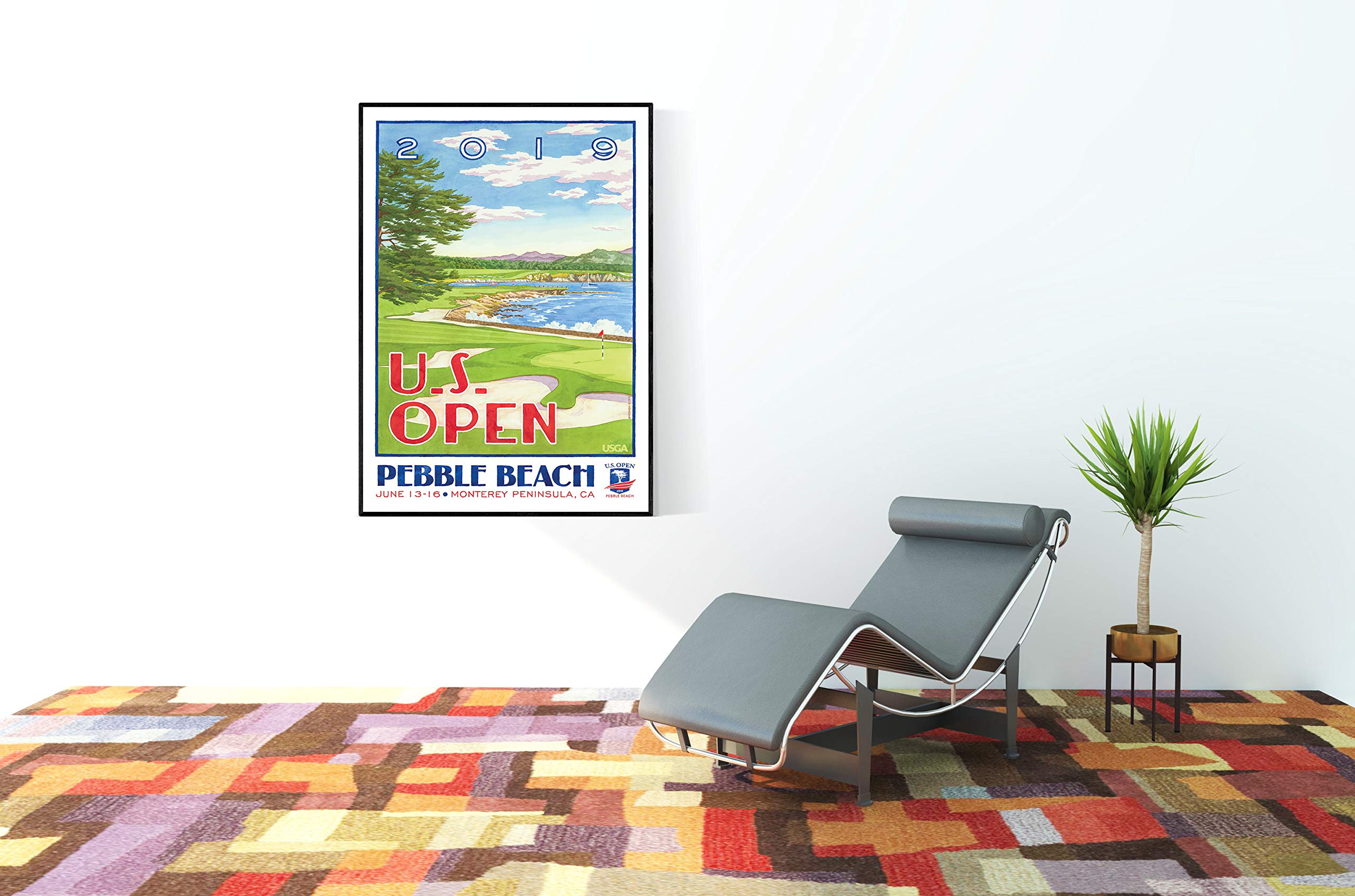 Lee Wybranski Official Golf Art Print - 2019 U.S. Open Championship at Pebble Beach - 20x30 Inch Framed Golf Poster - Perfect Golf Gift for Men, Dad, Husband - Home Office, Man Cave, Golf Club Decor