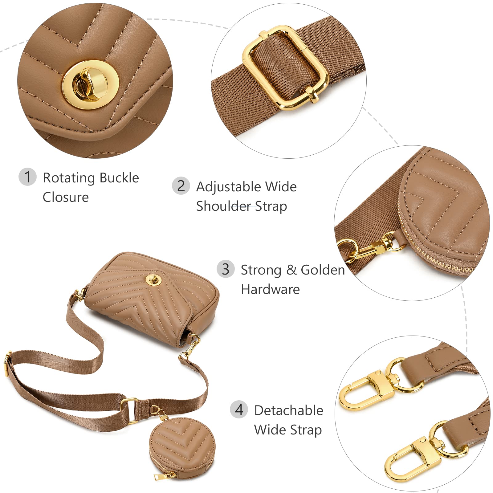 JEEHAN Quilted Crossbody Bags for Women - Stylish Designer Shoulder Handbag Small Purse - Perfect for Everyday Use, Travel & Shopping