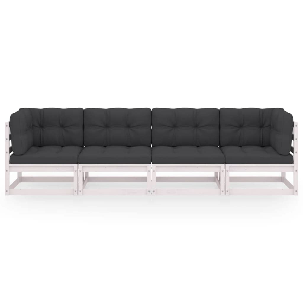4-Seater Patio Sofa Set with Weather-Resistant Cushions - Solid Pine Wood Outdoor Furniture (White, 53.88g) - Perfect for Backyard, Garden, Poolside & Patio Relaxation