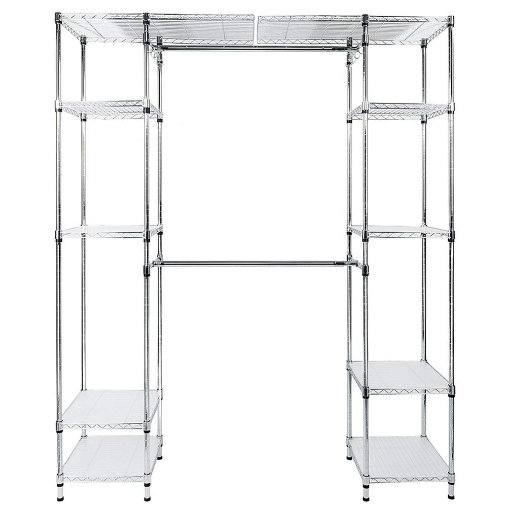 Custom Closet Organizer Shelves System Kit - Expandable Clothes Storage with White Stainless Steel Finish & Hardware Included | Perfect for Bedroom, Walk-in Closet & Home Organization