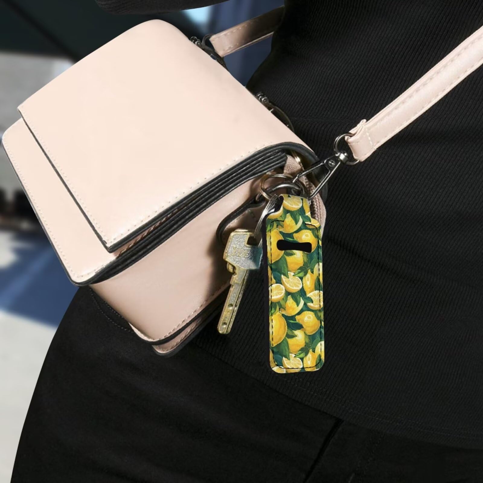 Lemon Lip Balm Holder Keychain for Women - Stylish Chapstick Keychain Holder for Lipstick, Lip Balm & Cosmetics - Perfect for Purse, Backpack & Keyring Organization