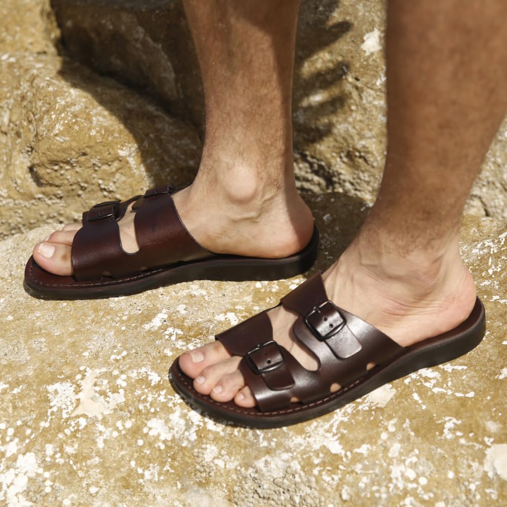 Barnabas - Genuine Leather Double Buckle Sandals for Men - Comfortable & Stylish Casual Footwear for Beach, Vacation and Summer Outings
