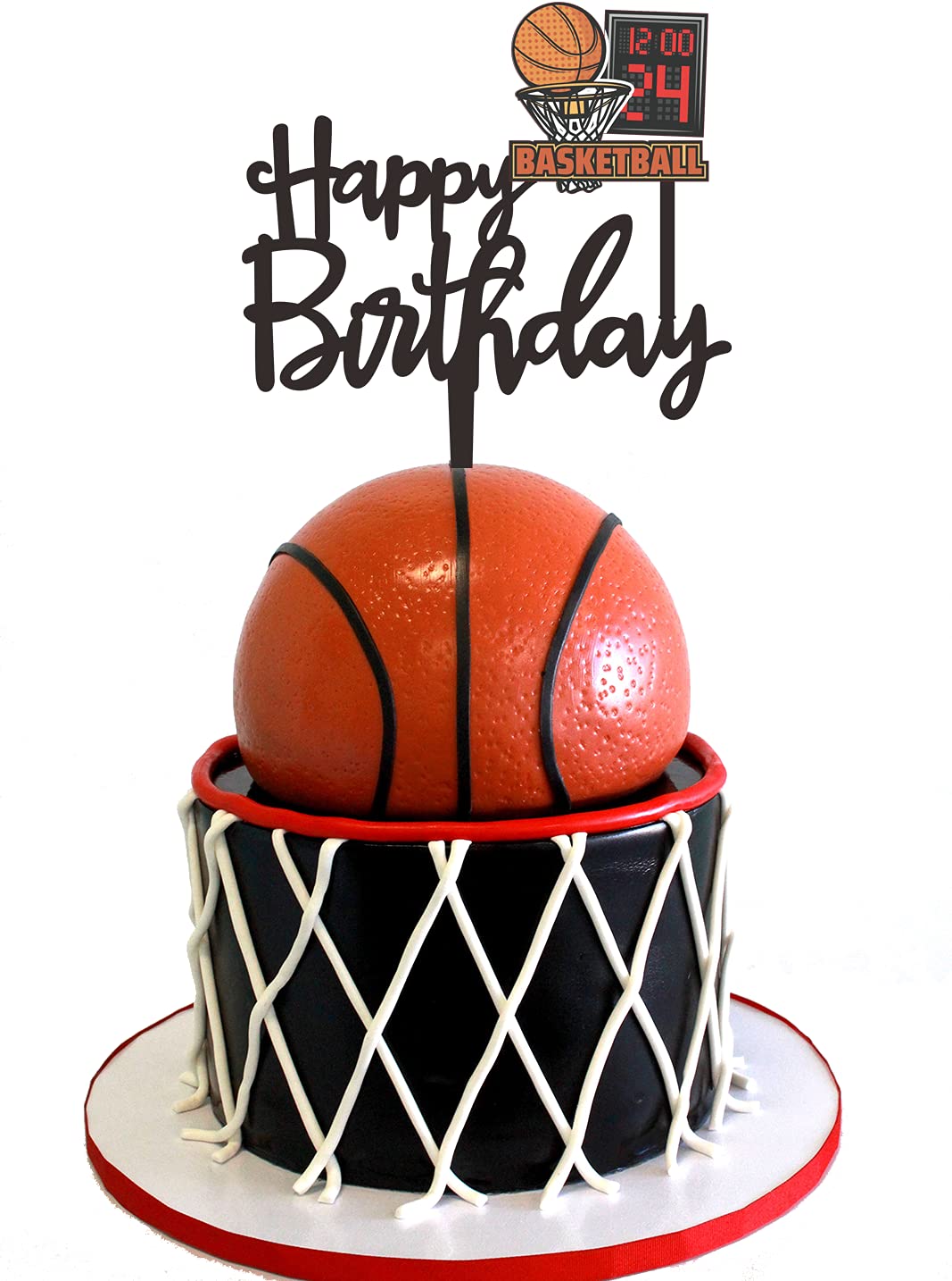 Basketball Birthday Cake Topper - Happy Birthday Cake Decor for Men, Kids, Boys - Sports Themed Party Supplies - Perfect for Basketball Birthday Cakes, Cupcakes, and Desserts