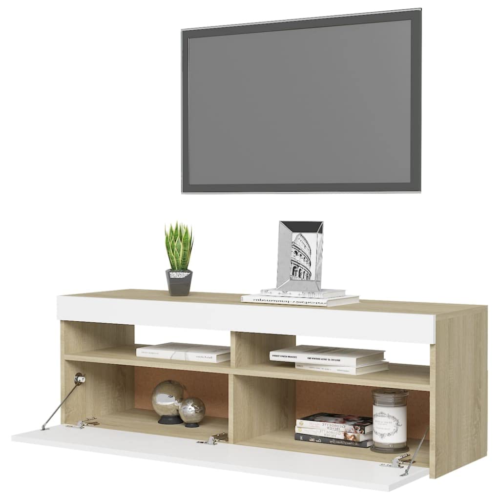 Zerone Modern TV Stand with RGB LED Lights - Entertainment Center for Living Room, Bedroom & Home Theater - Stylish TV Cabinet with Storage & Sideboard Features