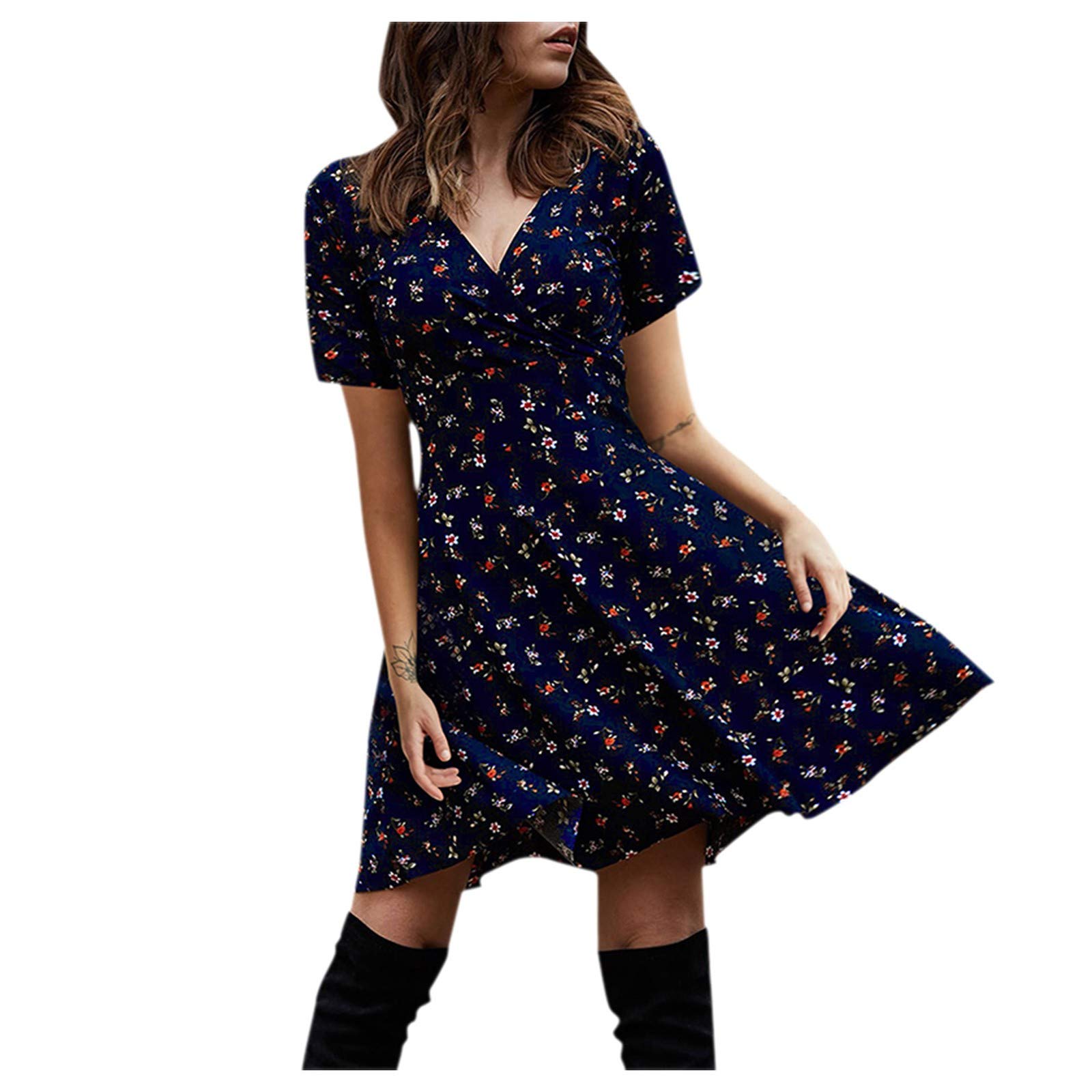 Women's Retro Elegant V-Neck Short Sleeve Party Dress - Club & Casual Wear for Special Occasions, Date Nights & Summer Outings