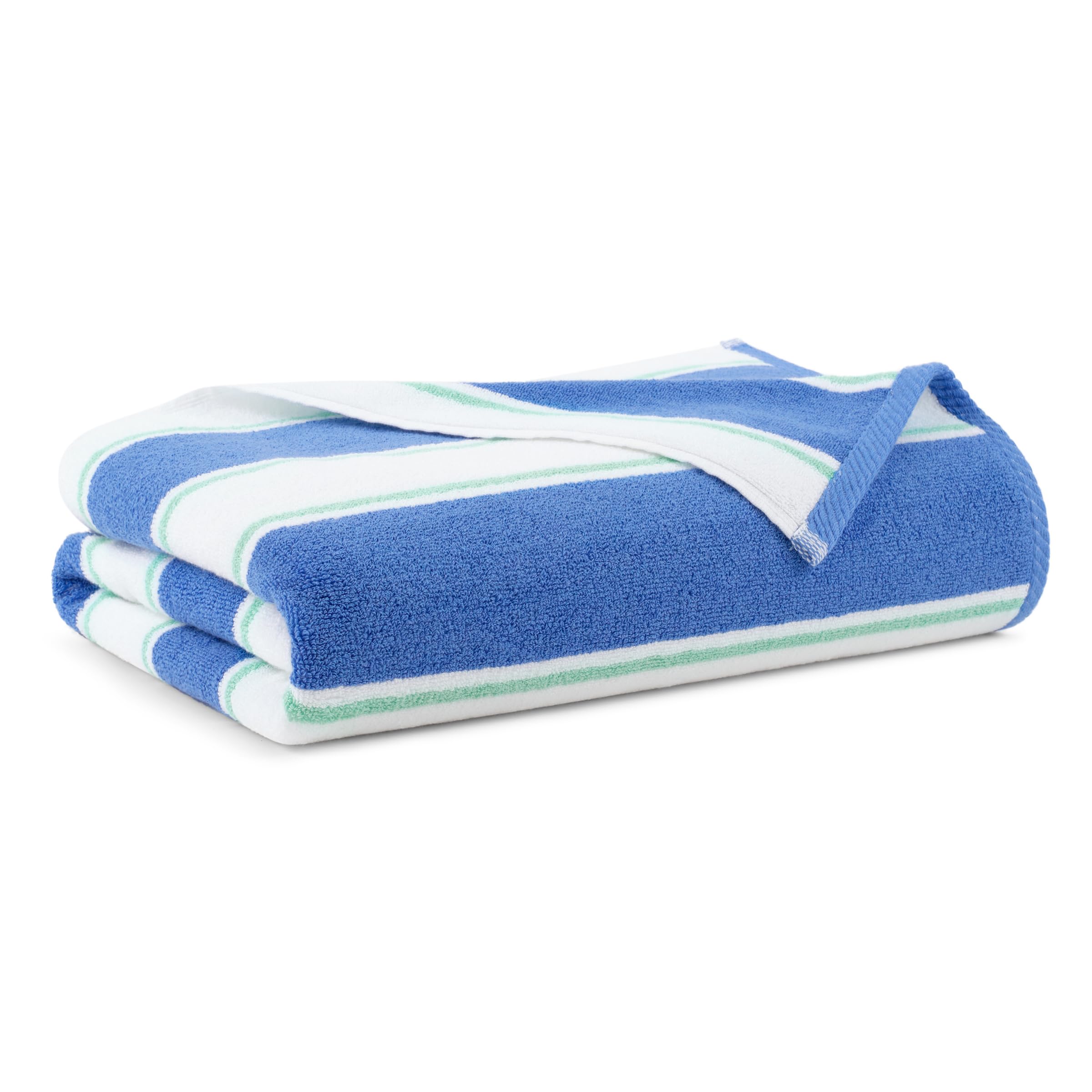 Aston & Arden Striped Beach Towel - Oversized 35x70 Inch Soft Plush Cotton Towel, 600 GSM Heavyweight & Luxurious for Pool, Beach, Resort - Perfect for Sunbathing, Hot Tub & Vacation - Blue Green Stripes