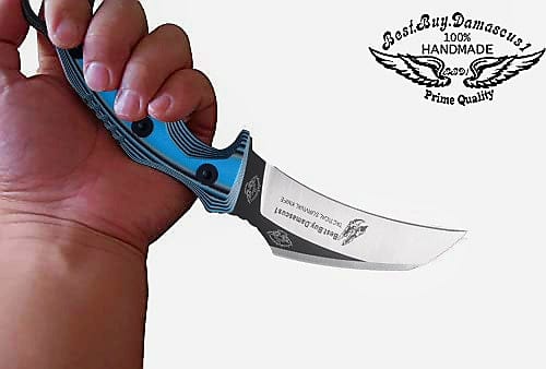 440C Steel Karambit Hunting Knife - Tactical Fixed Blade with Blue G10 Handle (8.2 Inch) - Perfect Outdoor Survival Tool & Unique Gift for Men, Hunters & Camping Enthusiasts - Ideal for Bushcraft, Self Defense & Outdoor Adventures