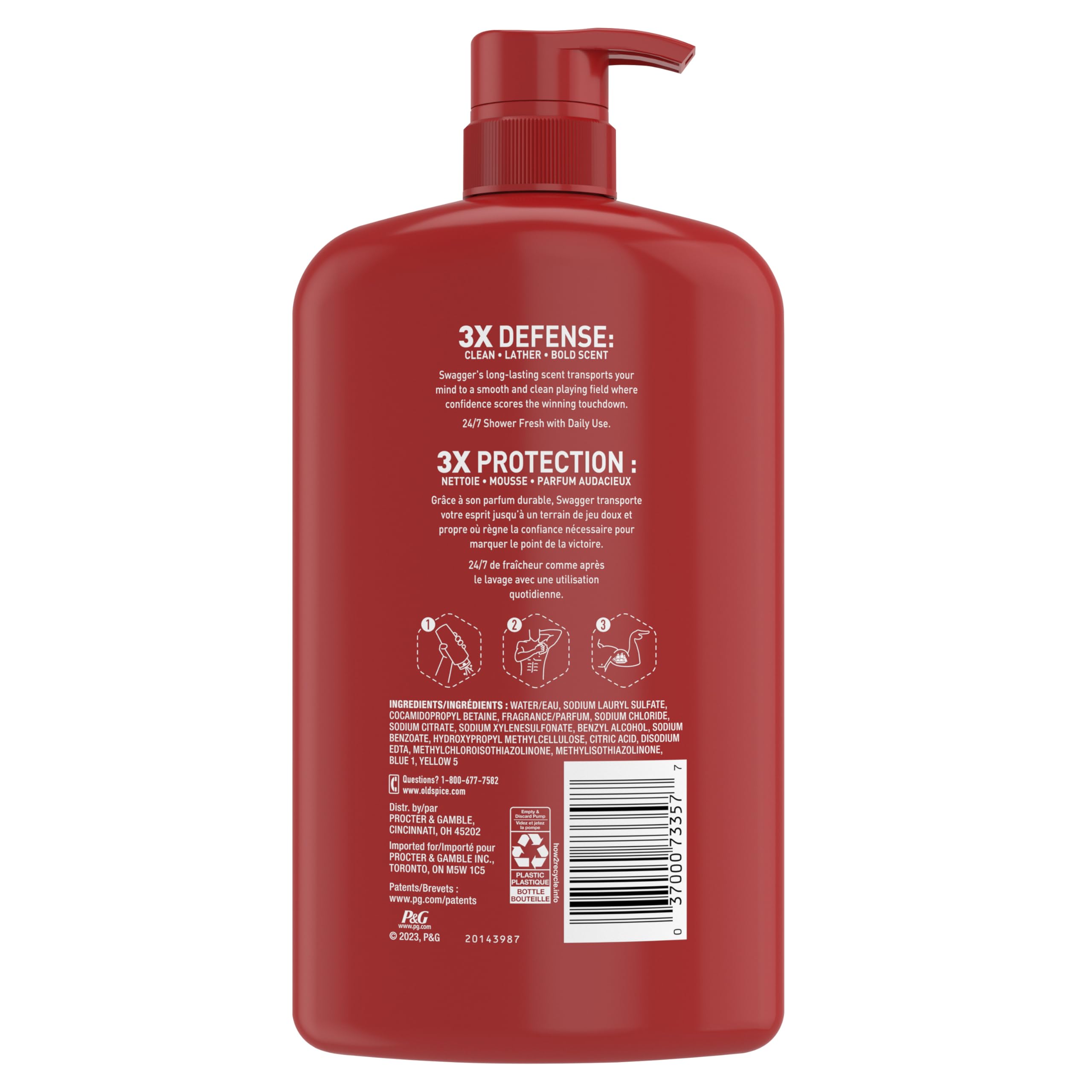 Old Spice Men's Body Wash - 24/7 Shower Fresh with Long-Lasting Cedarwood Scent, Swagger Red Collection, 33.4 fl oz (Pack of 4) | Refreshing Daily Shower Gel for Gym, Work & Active Lifestyle