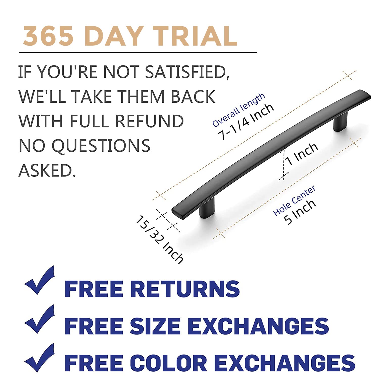 Ravinte 25 Pack 7-1/4 Inch Curved Cabinet Pulls - Matte Black Kitchen Drawer Handles - 7.25