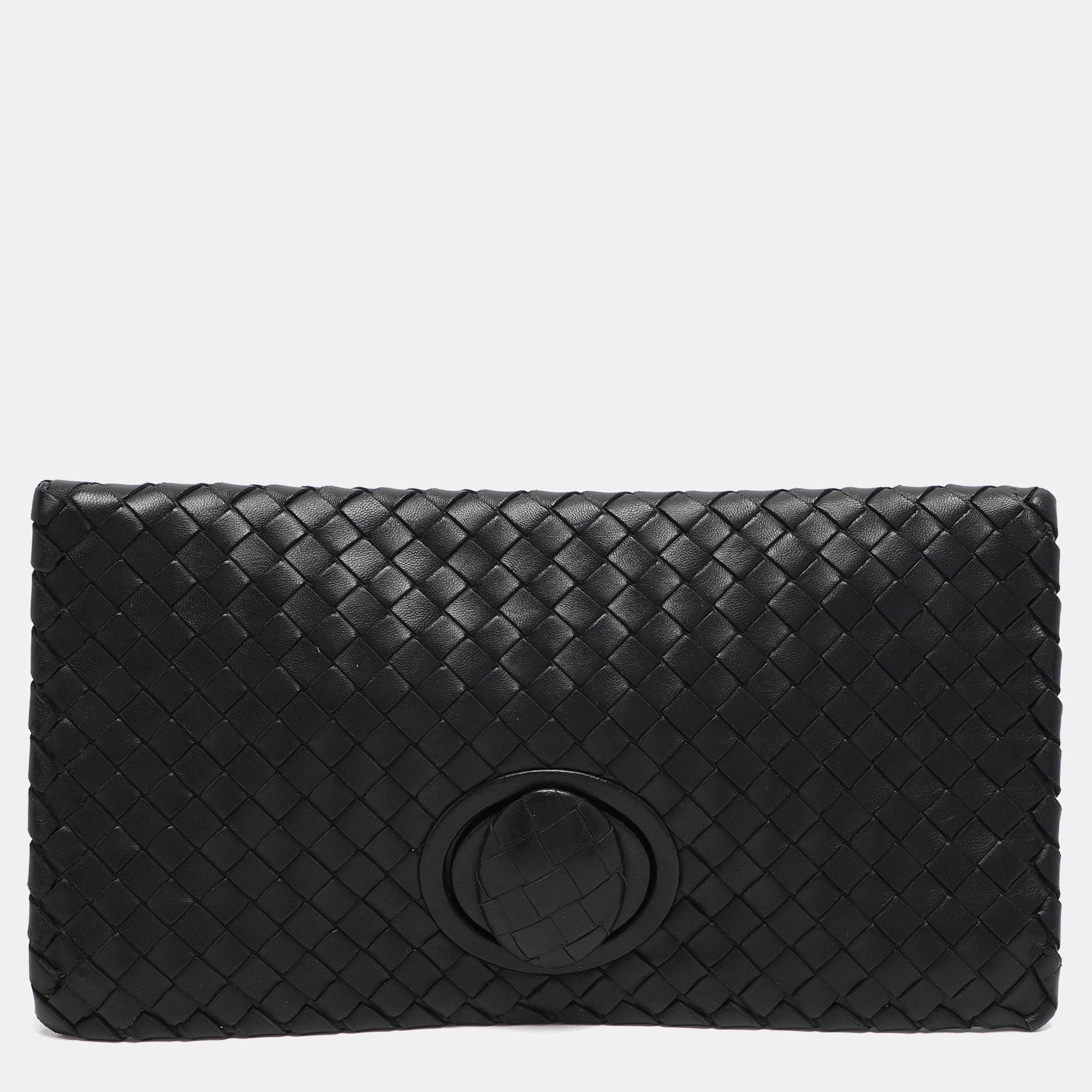 Black Intrecciato Leather Twist Lock Clutch Handbag for Women - Elegant Evening Clutch Purse for Parties, Weddings & Special Occasions