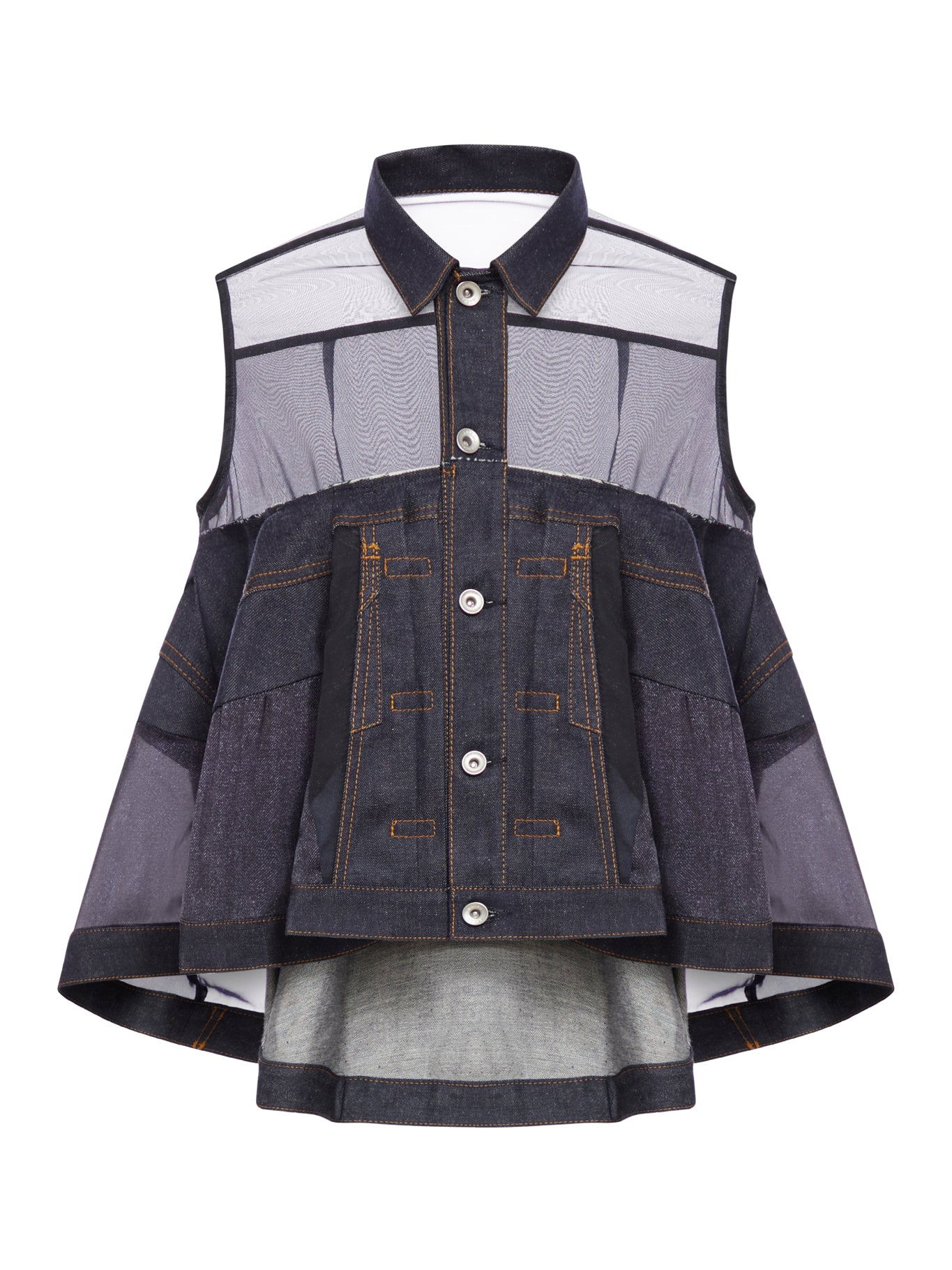 Stylish Denim Shirt with Sheer Fabric Inserts for Women - Trendy Casual & Layering Outfits for Everyday Wear