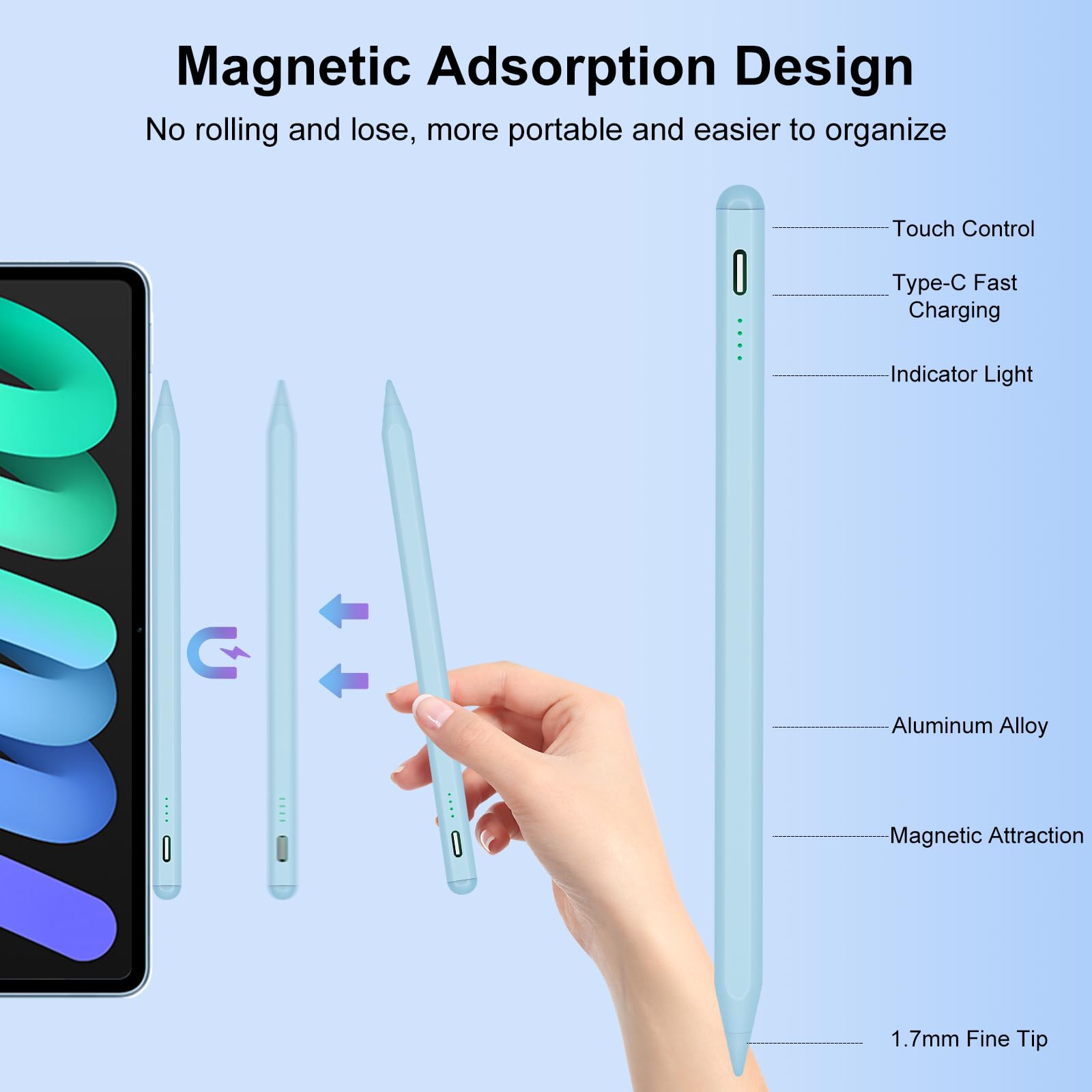 Premium Stylus Pen for iPad 9th & 10th Gen - Apple Pencil 2nd Gen Alternative - Compatible with iPad Pro 11