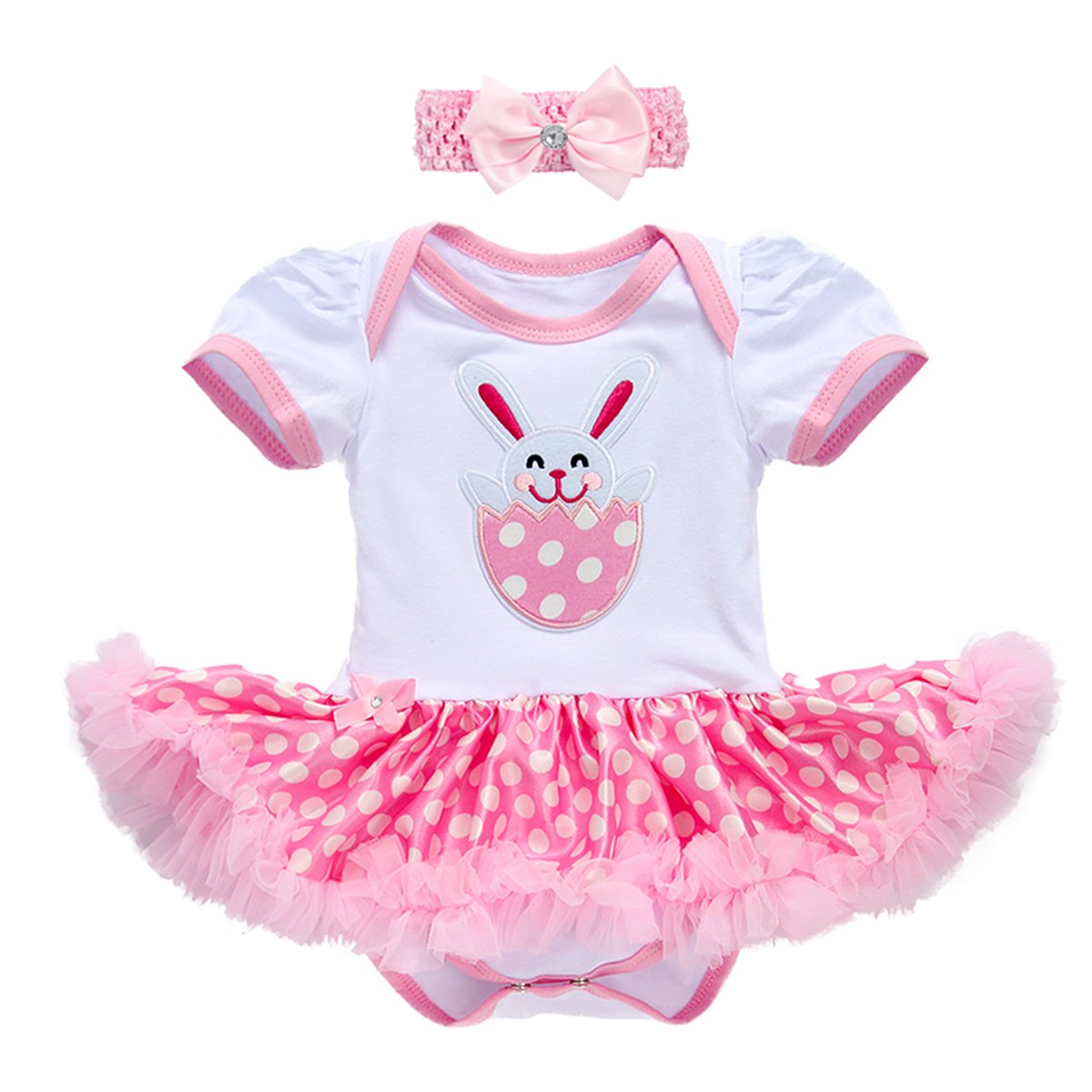 ODASDO Easter Outfit for Baby Girls - Bunny Egg Print Short Sleeve Tutu Romper Dress with Headband Set | Adorable Infant Easter Day Costume for Photo Shoots, Family Gatherings & Spring Celebrations
