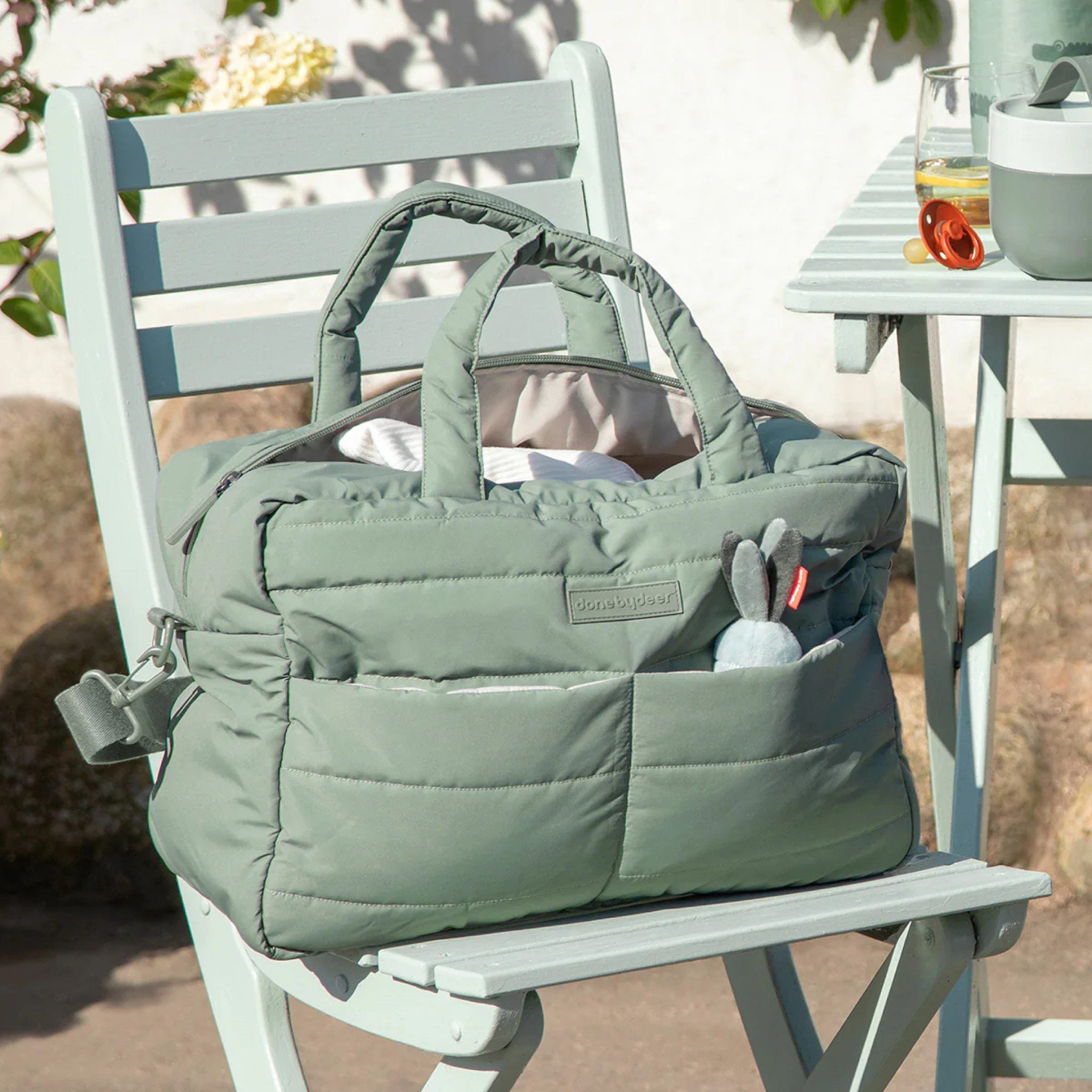 DONE BY DEER Premium Quilted Diaper Bag for Women - Stylish Green Baby Changing Bag - Perfect for Travel, Shopping & Daily Use with Baby