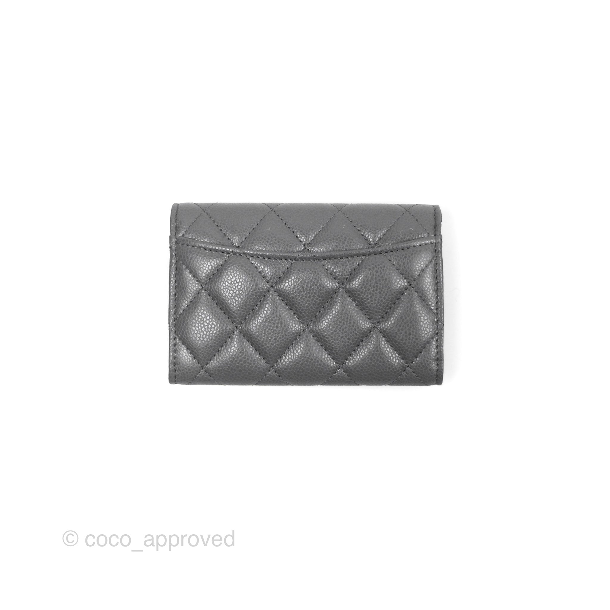 Chanel Classic Flap Card Holder Wallet - Dark Grey Caviar Leather with Gold Hardware | Luxury Compact Wallet for Women, Perfect for Everyday Use & Travel
