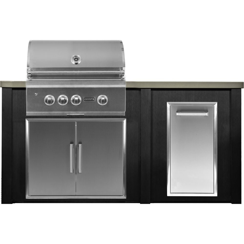 Haven 6 Ft. Outdoor Kitchen Island with Coyote Trash Center, 30 Inch S Series Gas Grill & Double Access Door - Perfect for Backyard BBQs, Patio Entertaining & Outdoor Cooking