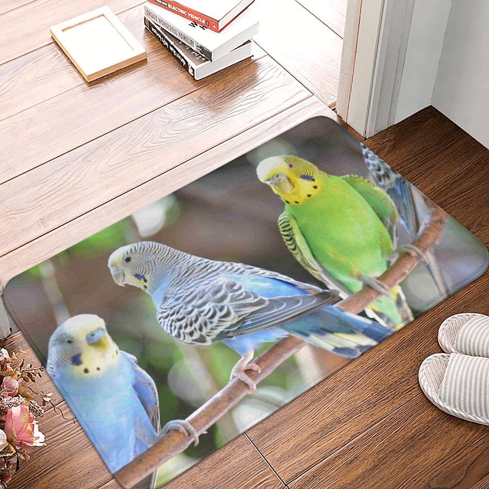 Non-Slip Budgie Bird Door Mat - Indoor/Outdoor Entrance Rug for Bathroom, Kitchen, Bedroom & Living Room | Cute Parakeet Design Home Decor for Pet Lovers & Bird Enthusiasts - Perfect for High Traffic Areas & Welcoming Guests