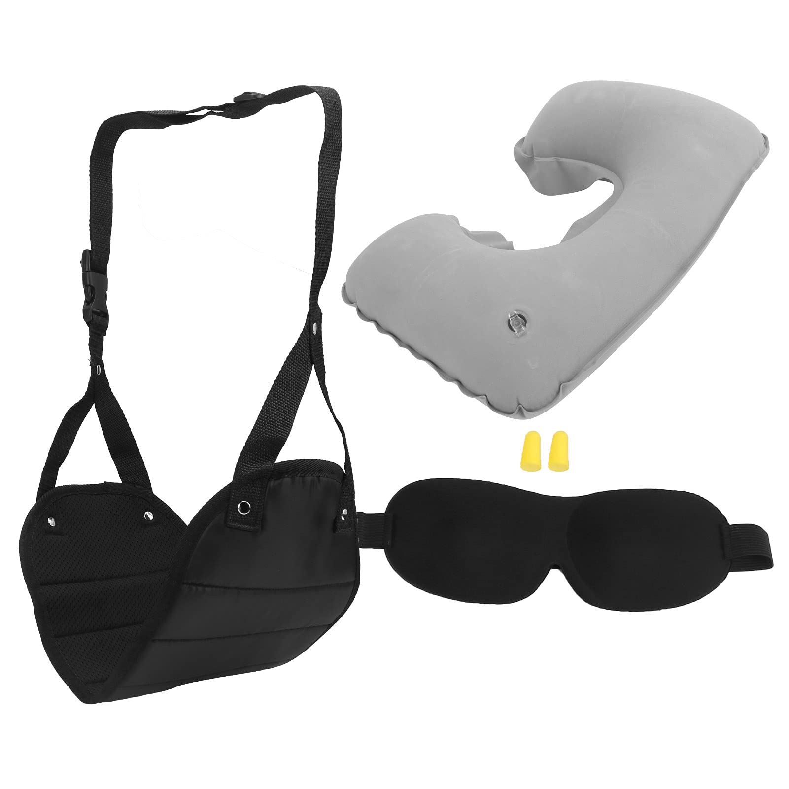 Shanrya Inflatable Travel Neck Pillow - Ultra Comfortable Black Memory Foam Support for Airplane Sleeping, Concerts & Noise Cancellation - Perfect for Long Flights, Road Trips & Outdoor Events