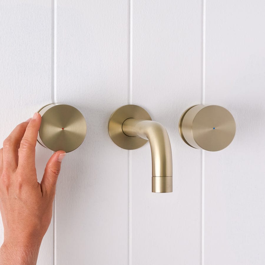 Sydney Wall Spout + Round Wall Faucet in Warm Brushed Nickel Finish for Bathroom & Kitchen Sink - Perfect for Modern Home Decor