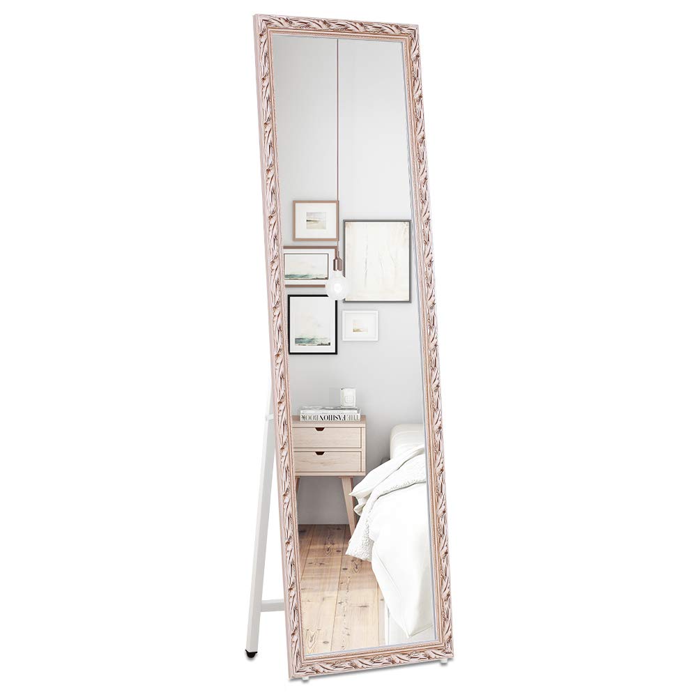 Full-Length Dressing Mirror with Solid Wood Frame - Crystal Clear White Glass Wall Mount & Floor Standing Mirror for Clothing Stores, Bedrooms, Home Decor | Perfect for Fitting Rooms, Vanity Areas & Outfit Checks
