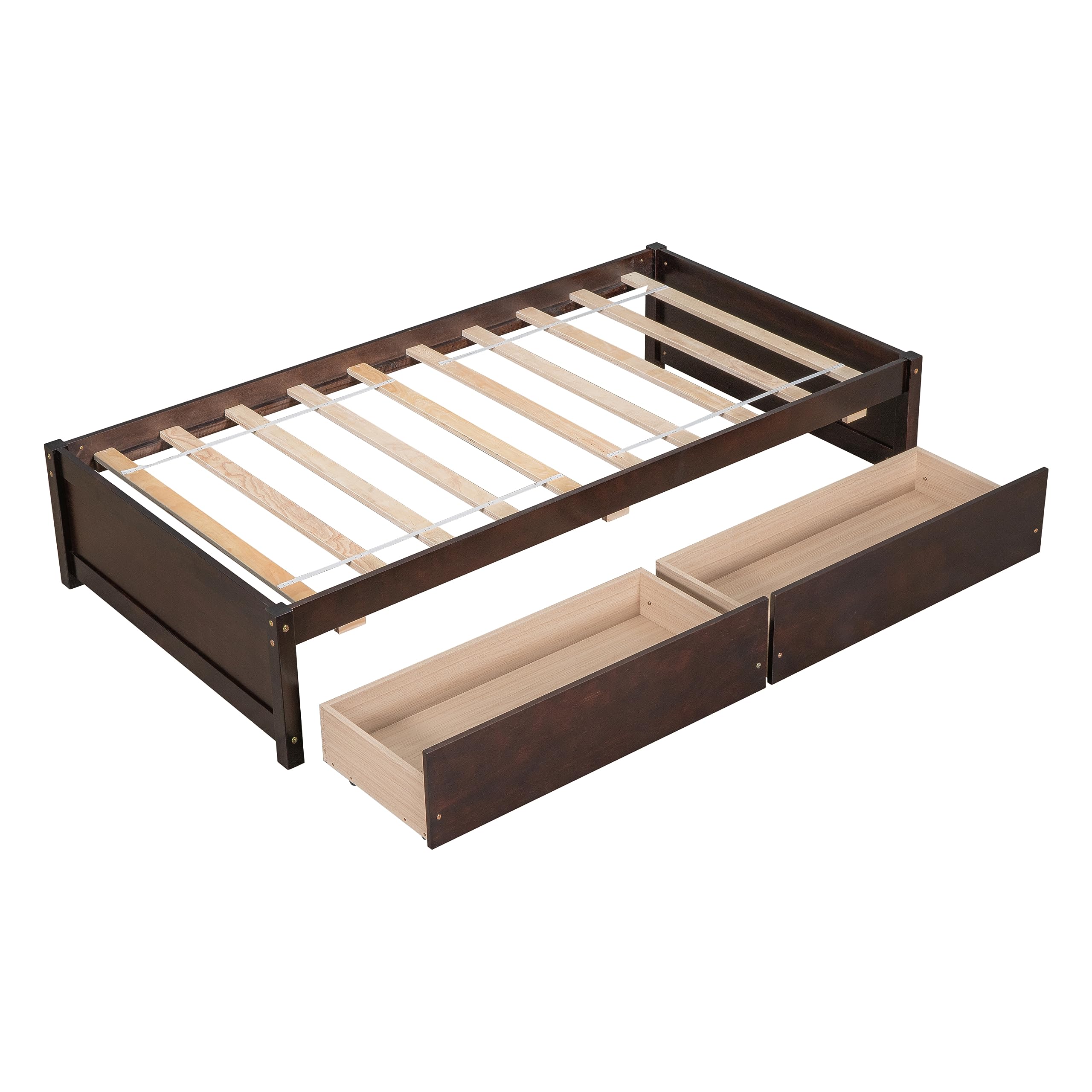 HomSof Twin Bed Frame with 2 Storage Drawers - Solid Wood Platform Bed, No Box Spring Required - Espresso Finish - Perfect for Small Bedrooms, Guest Rooms & Kids Rooms
