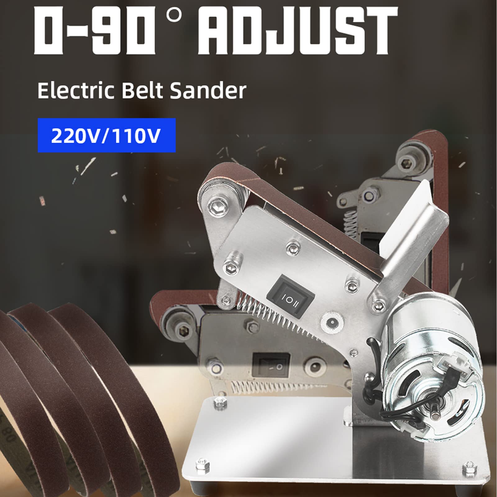 Mini Belt Sander - 775 Motor Electric Polishing & Grinding Machine for DIY Knife Sharpening, Woodworking, Metal & Resin Projects | Adjustable Sanding Tool with Wrenches & Sand Belts | Perfect for Home Workshops, Crafting & Professional Use