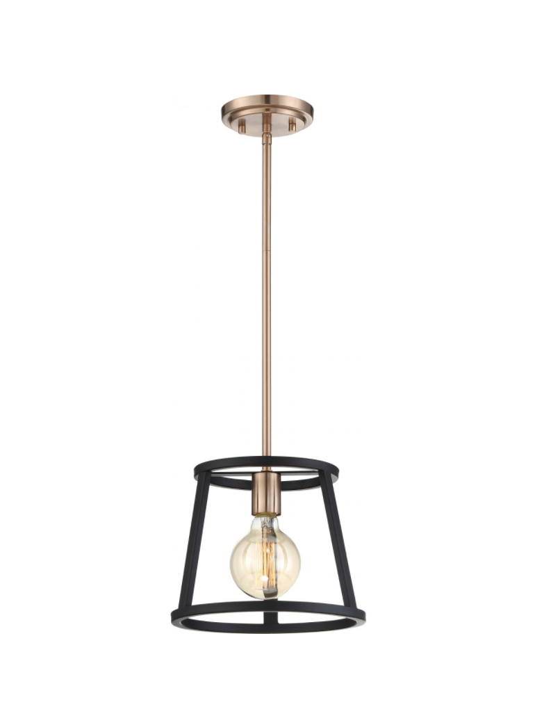 Cassie Copper Brass & Black Mini Pendant Light - Vintage Industrial Ceiling Fixture for Kitchen Island, Dining Room & Bedroom Lighting