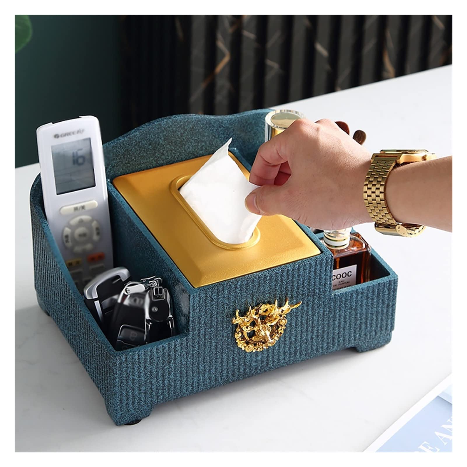 Multifunctional Remote Control & Napkin Organizer Box - Decorative Tissue Holder for Home, Office, Car, Restaurant | Blue | Perfect for Kitchen Countertops, Coffee Tables & Desk Organization