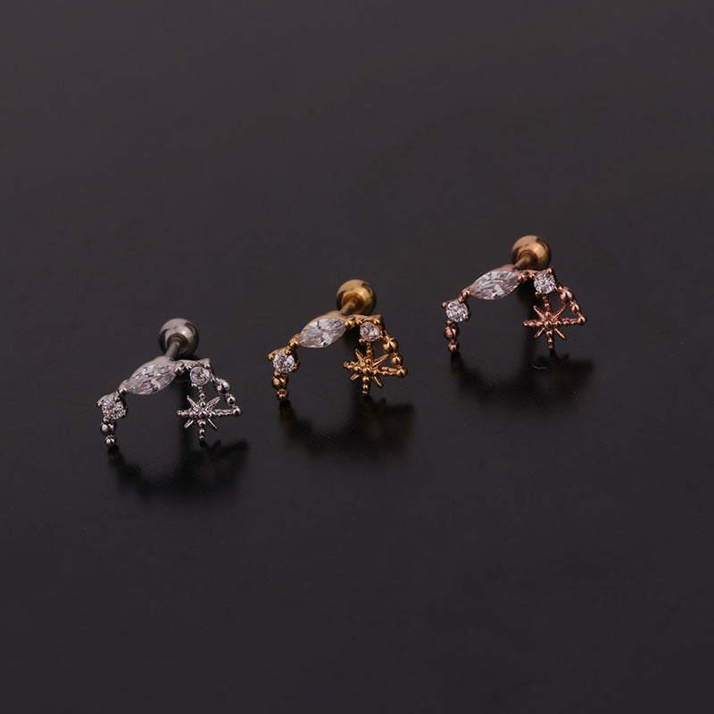 20G Cartilage Tiny Stud Earrings - Moon & Star Stud Earrings for Women | HSPJ259 | Perfect for Daily Wear, Parties & Gifts