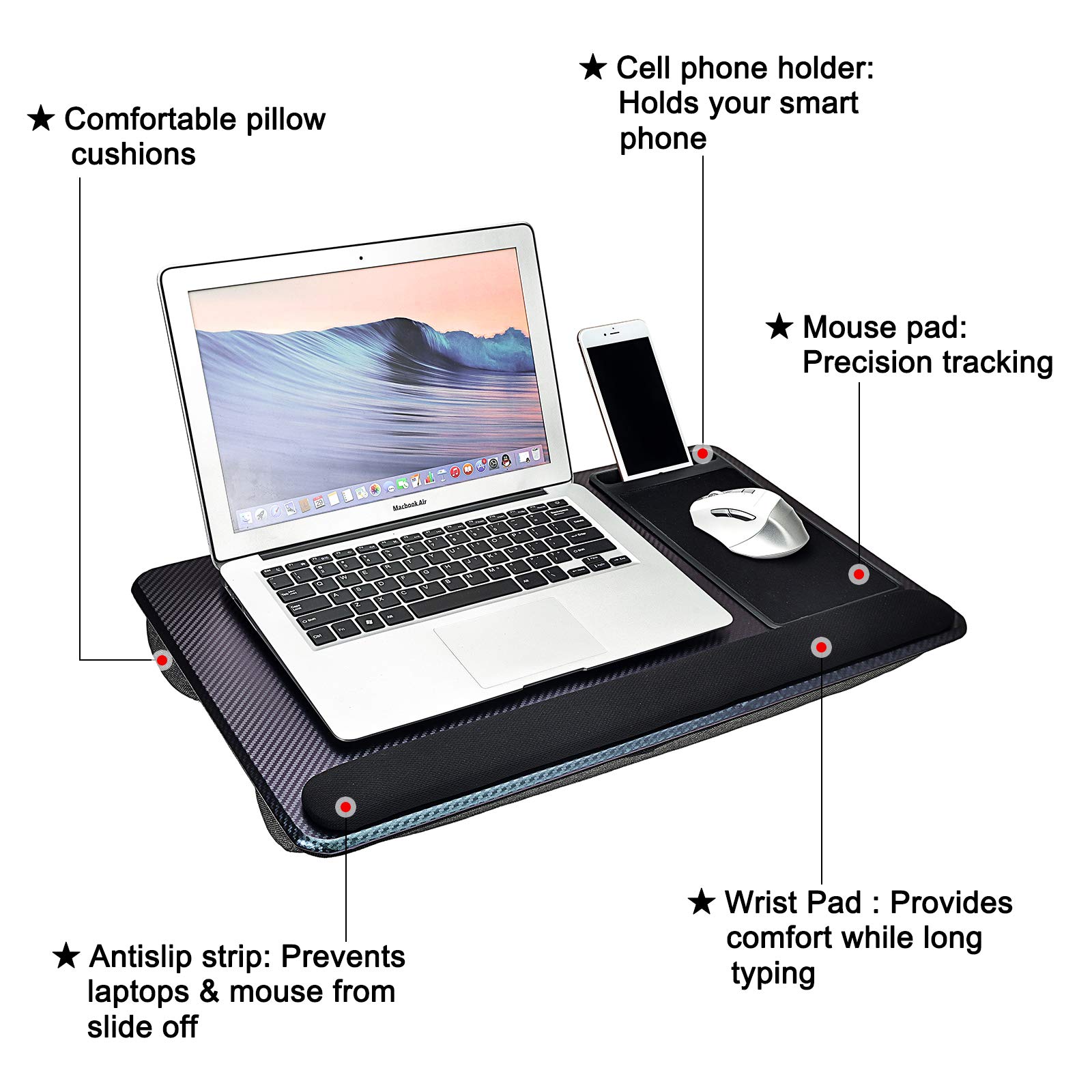 Ergonomic Laptop Tray with Built-in Mouse Pad & Anti-Slip Strip - Portable Lap Desk for MacBook, iPad & 17-Inch Notebooks - Perfect for Bed, Sofa & Office Use