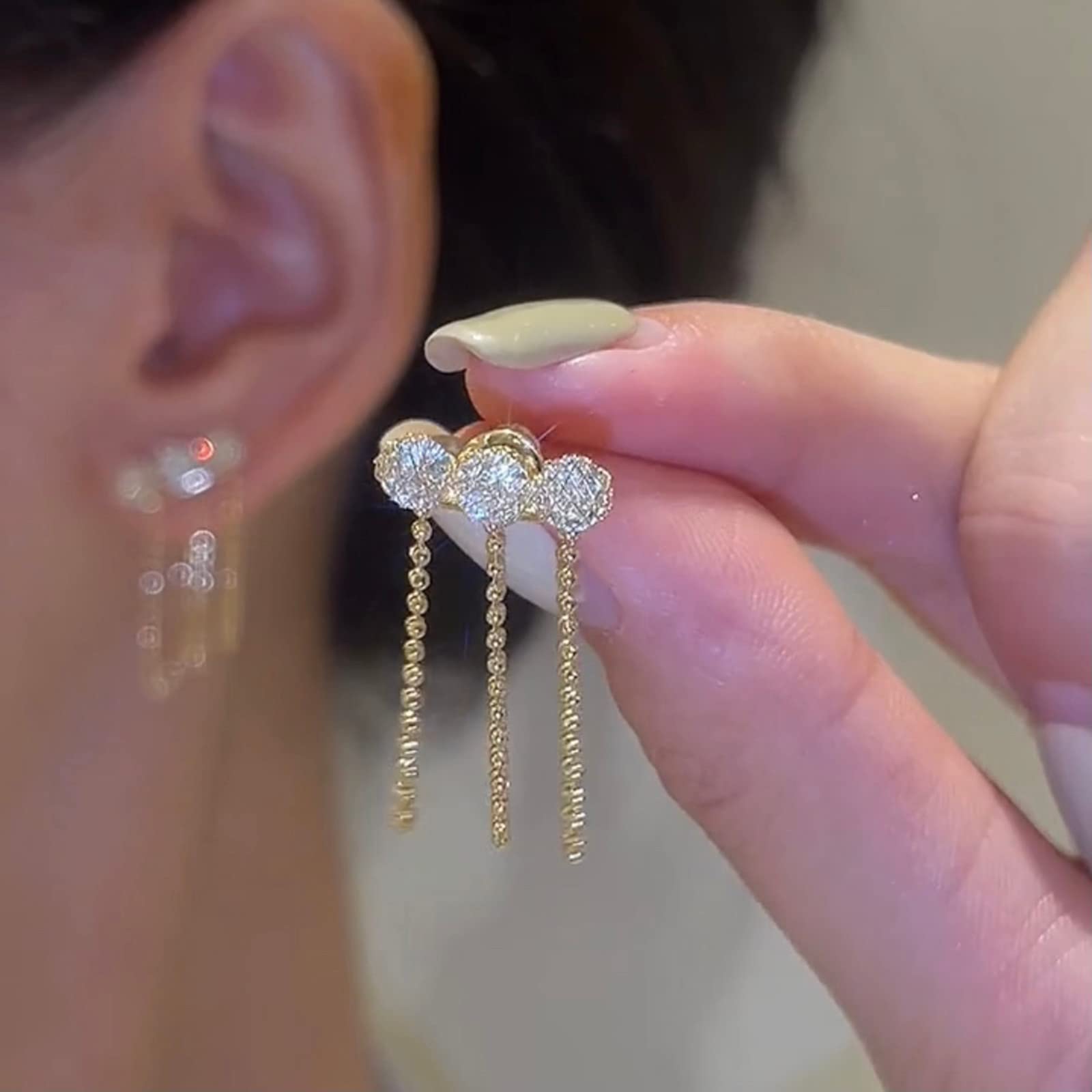 Diamond Stud Cross Earrings for Women - Gold Tassel Beaded Fashion Jewelry Set | Perfect for Parties, Weddings & Everyday Wear