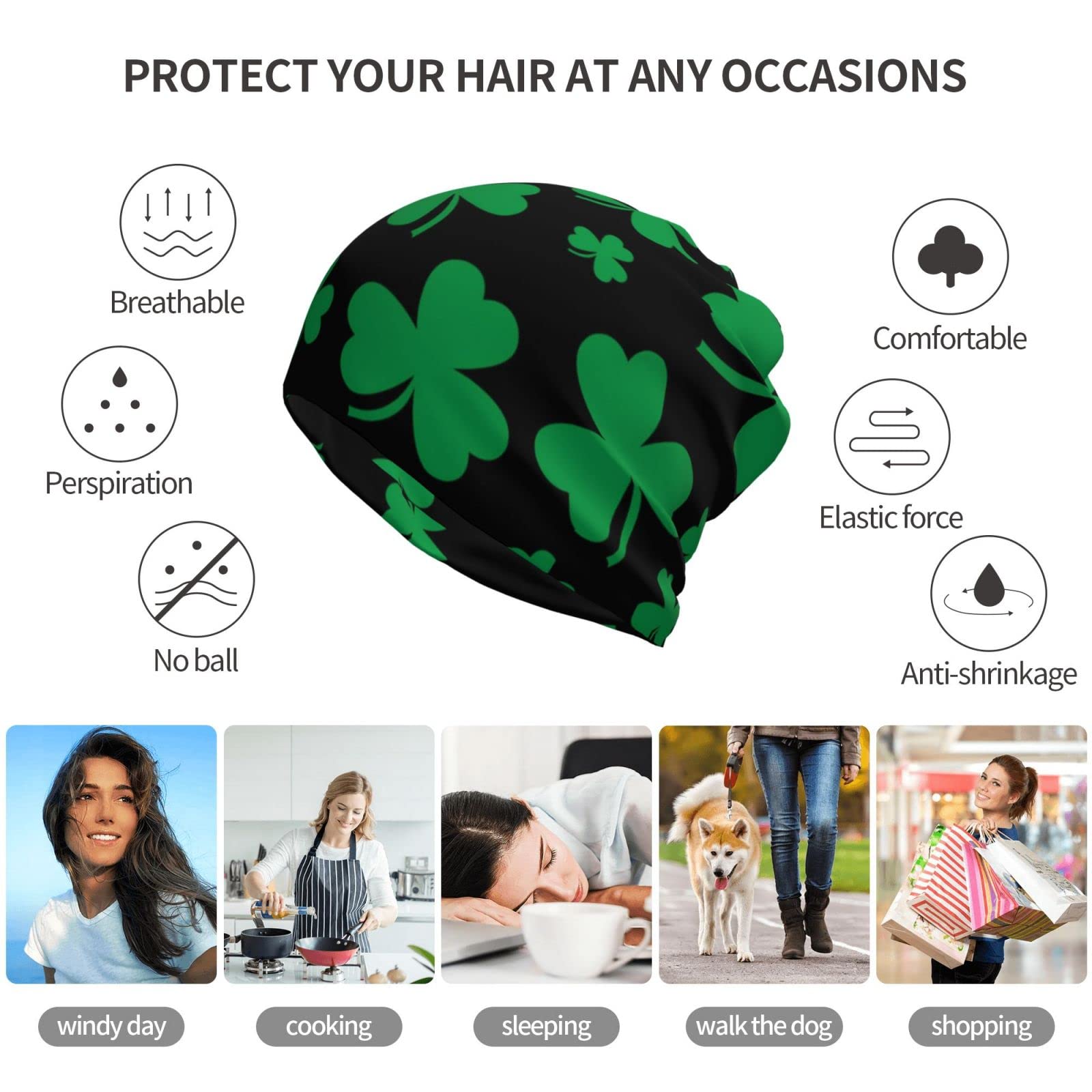 ASYG St. Patrick's Day Shamrocks Beanie Hat for Men & Women - Warm Knit Slouchy Skull Cap for Winter - Perfect for Irish Festivals, Holiday Parties & Cold Weather Outfits