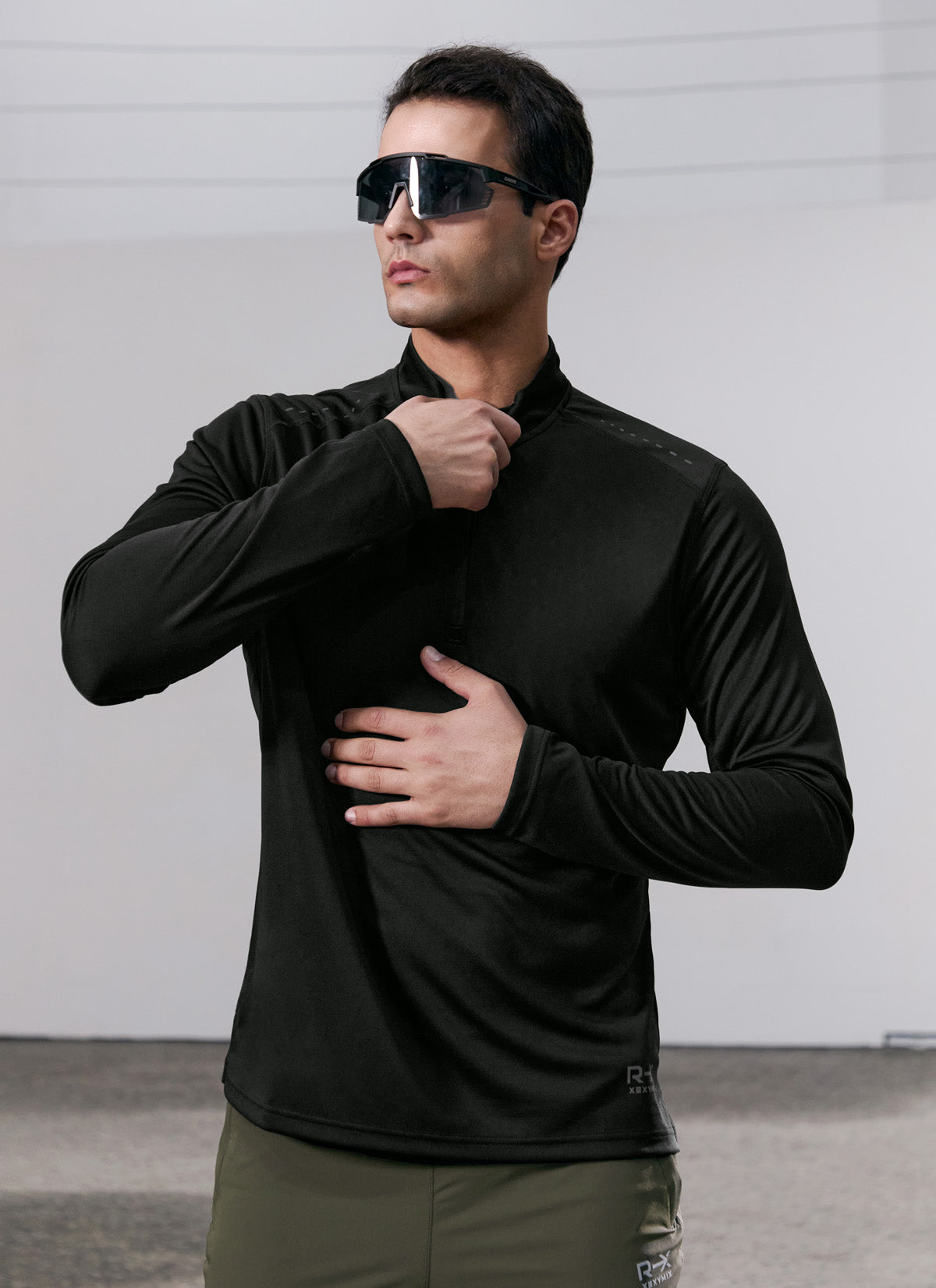 RX Stretch Men's Fingerhole Half Zip Up Pullover - Lightweight & Breathable for Workouts, Running & Outdoor Activities