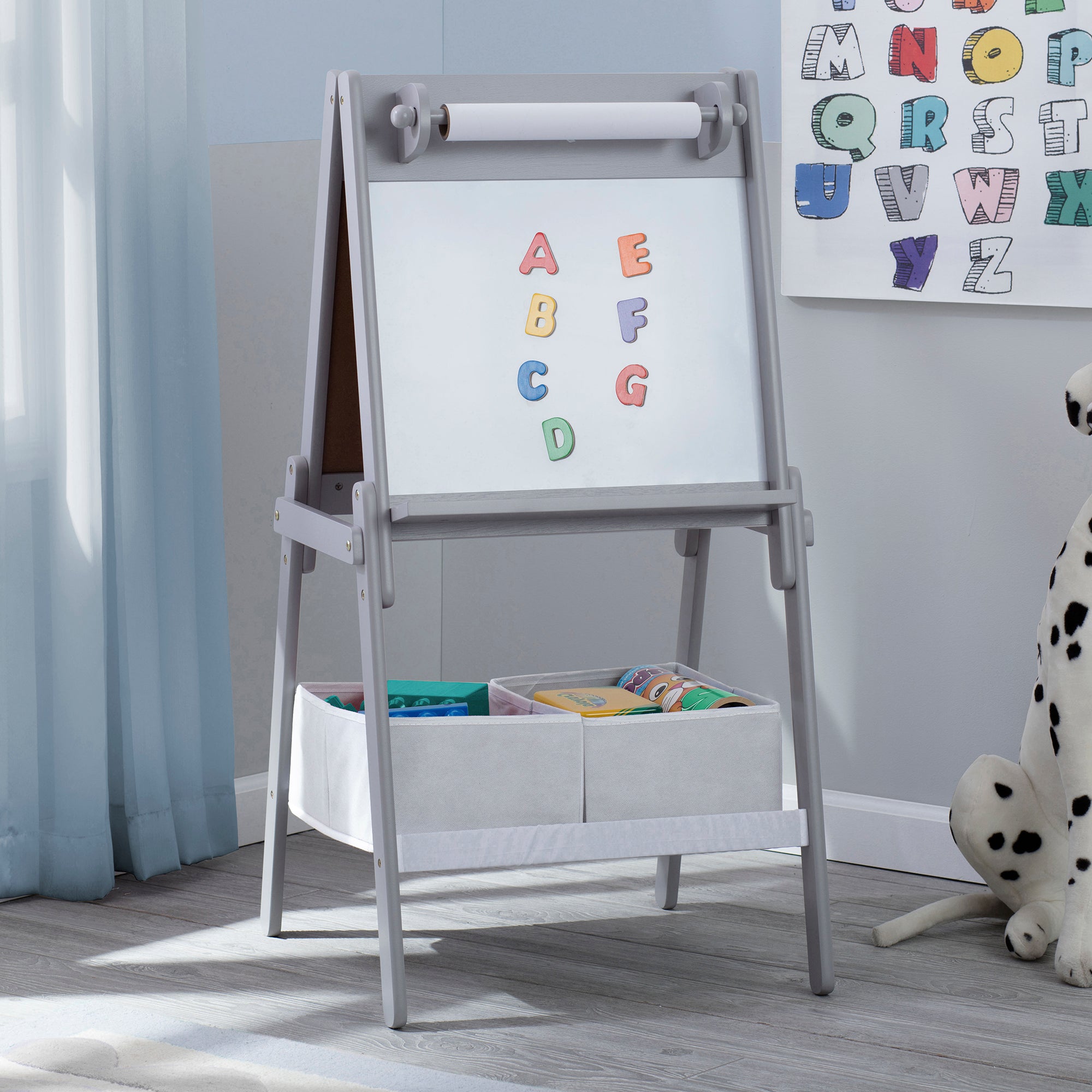 MySize Double Sided Storage Easel - Adjustable Kids Art Easel with Dry Erase & Chalkboard - Perfect for Home, Classroom & Art Studio