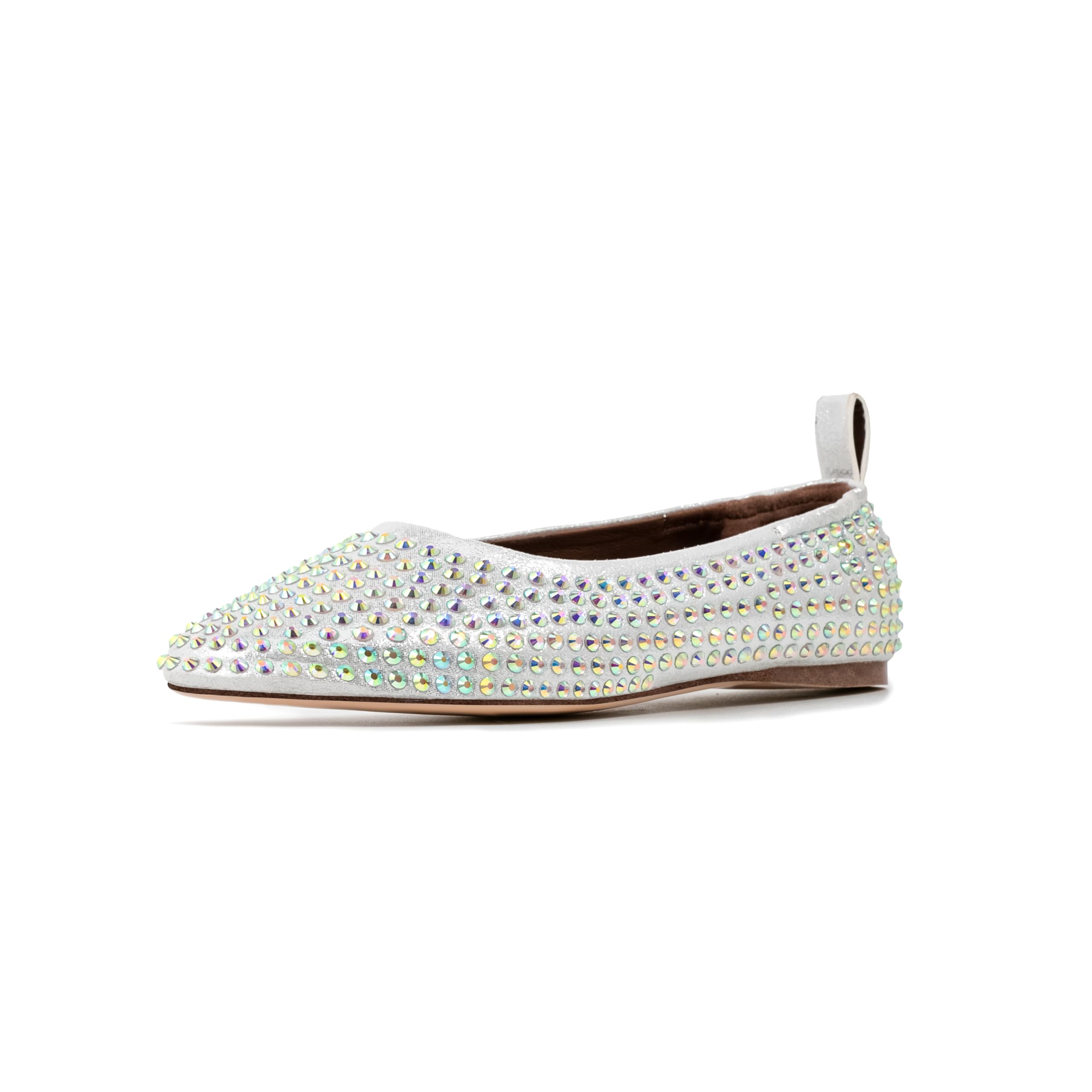 Sparkling Rhinestone Round Toe Ballet Flats for Women - Silver Comfortable Rubber Sole Casual Shoes | Perfect for Office, Parties & Everyday Wear