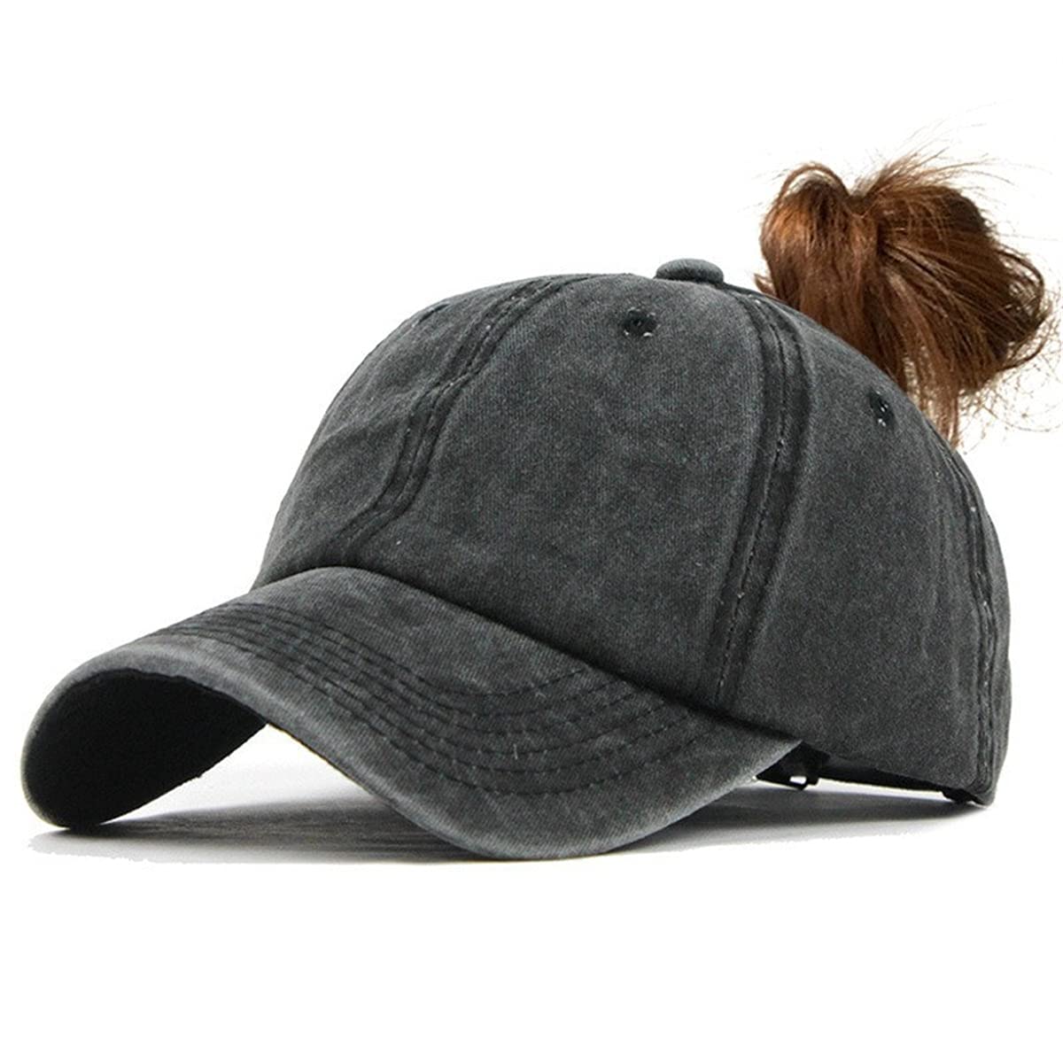 Women's Cotton Washed Denim Baseball Cap with Ponytail Hole - Adjustable & Breathable for All Seasons - Perfect for Running, Hiking, and Outdoor Activities