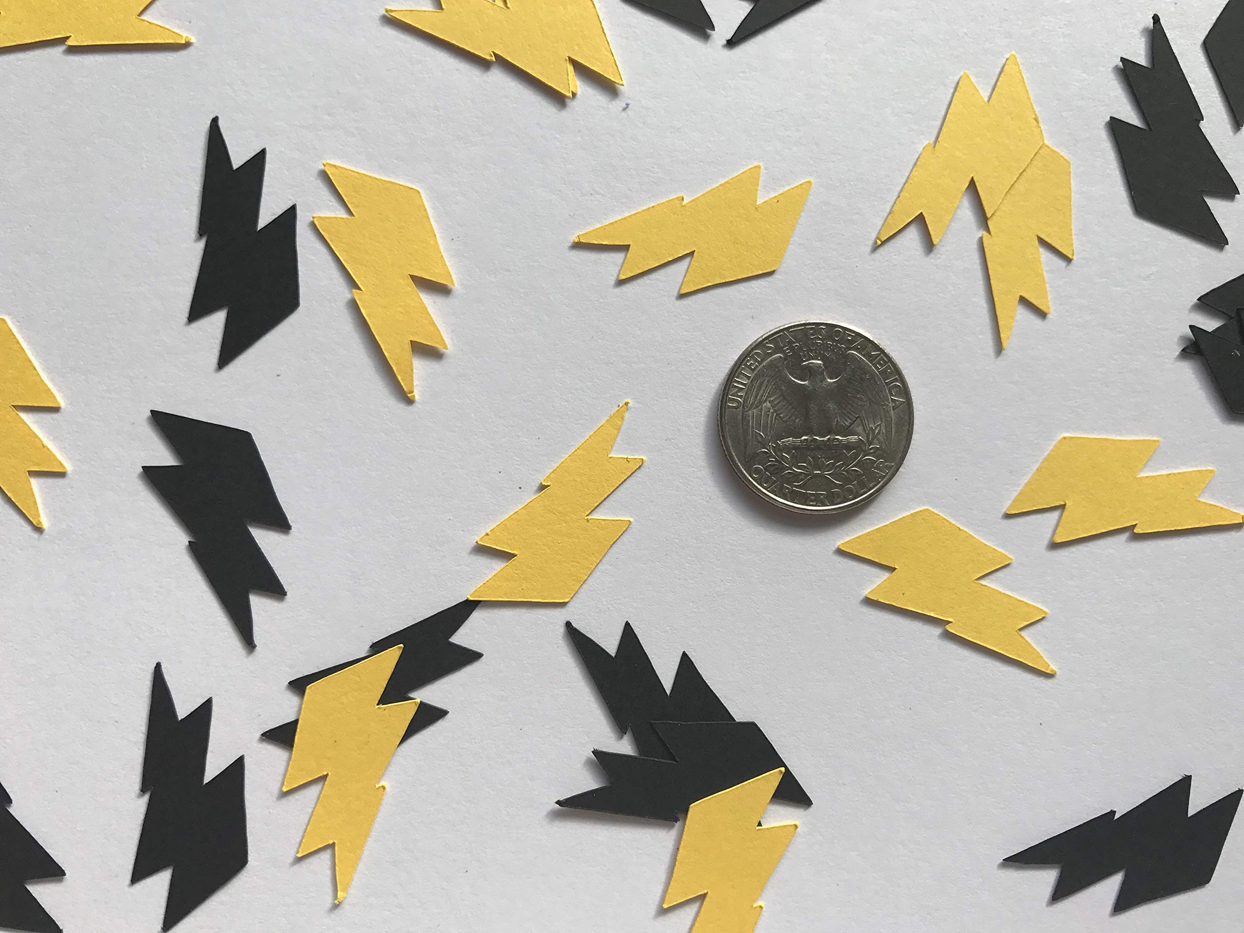 Black and Yellow Lightning Bolt Confetti - 200pcs Superhero Party Decorations for Boys Birthday, Baby Shower & Themed Events - Perfect for Cake Toppers, Gift Wrapping & DIY Crafts