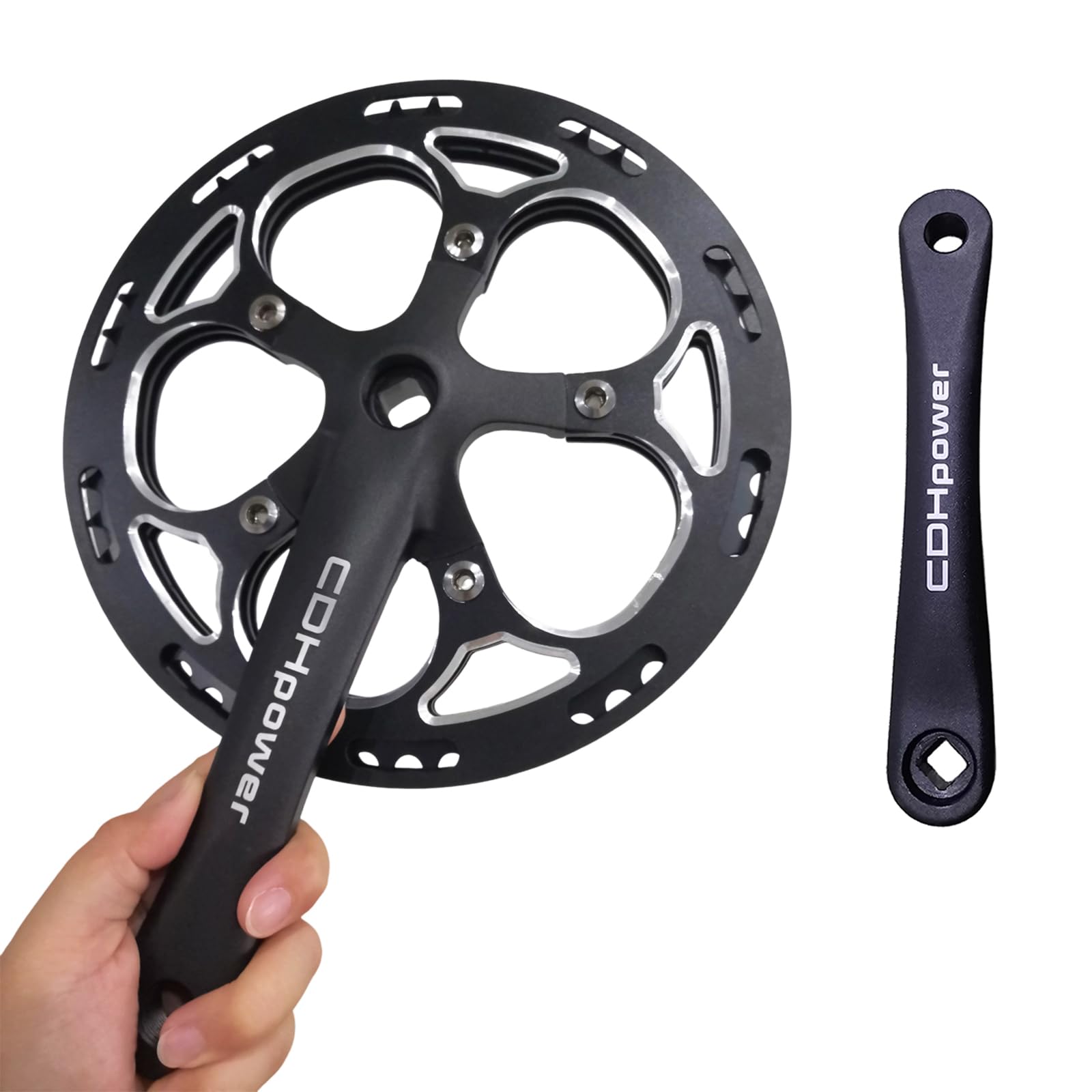 52T Bike Crankset - Aluminum Chainring Guard, Single Speed 170mm/110mm BCD Square Hole Crank Arm Set - Compatible with City Bikes, Electric Bikes, Road Bikes, MTB & Folding Bicycles - Perfect for Urban Commuting, Off-Road Trails & Performance Cycling