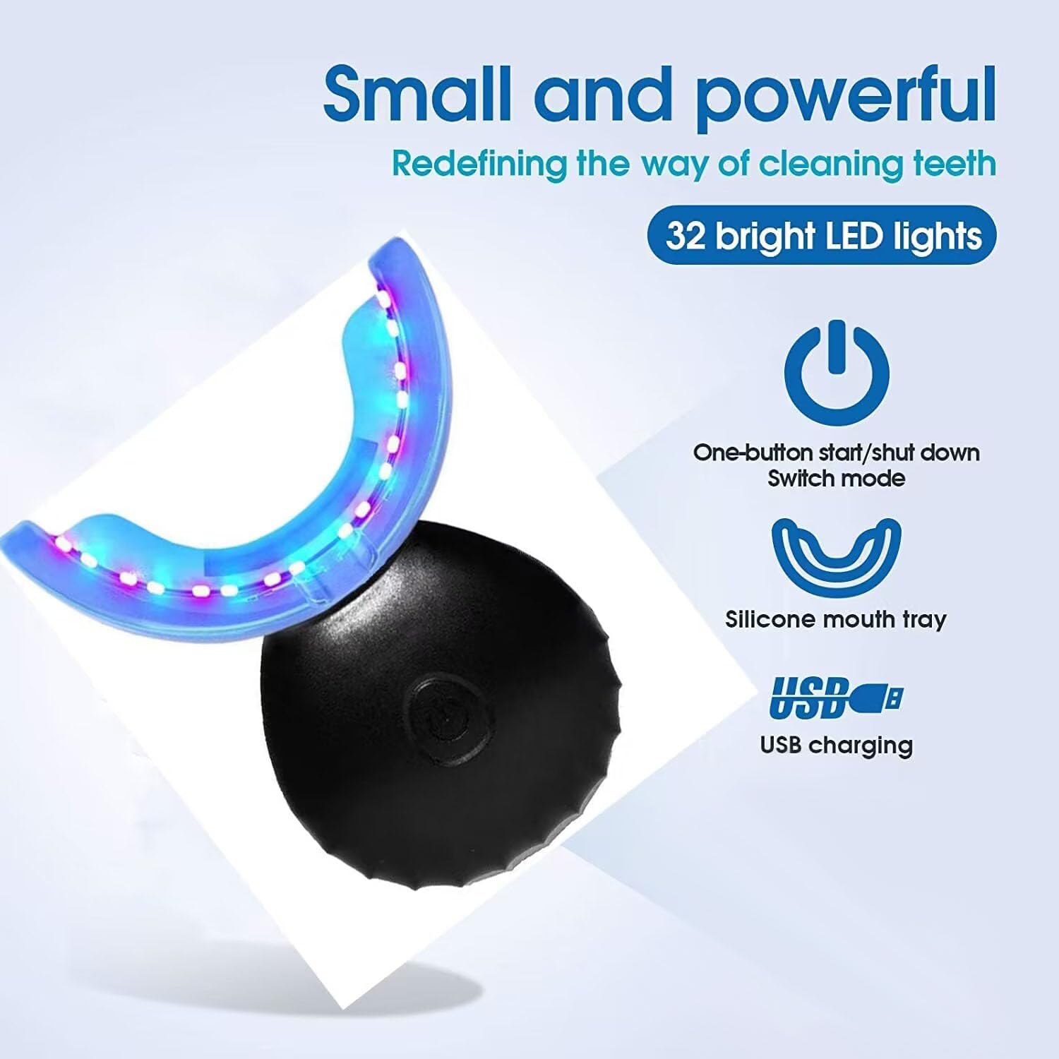 32 LED Teeth Whitening Accelerator Light with Cold & Red Light Therapy - Professional Teeth Whitening Kit with Built-in 16 Minute Timer (Black) - Perfect for Home Use, Travel, and Dental Care Routine