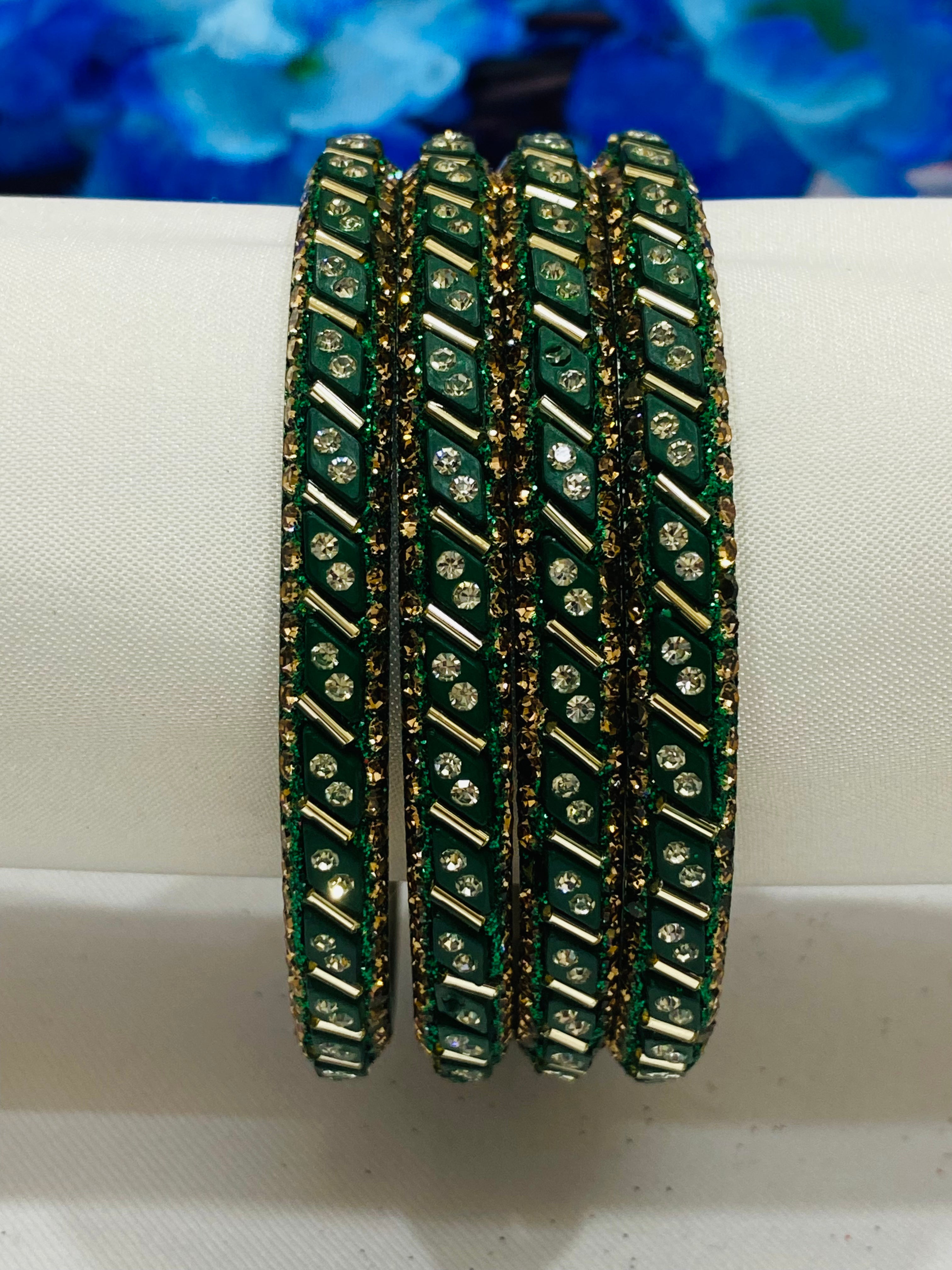 Elegant Green Metal Bangles with Sparkling White Stones for Women - Perfect for Parties, Weddings & Everyday Fashion Accessories