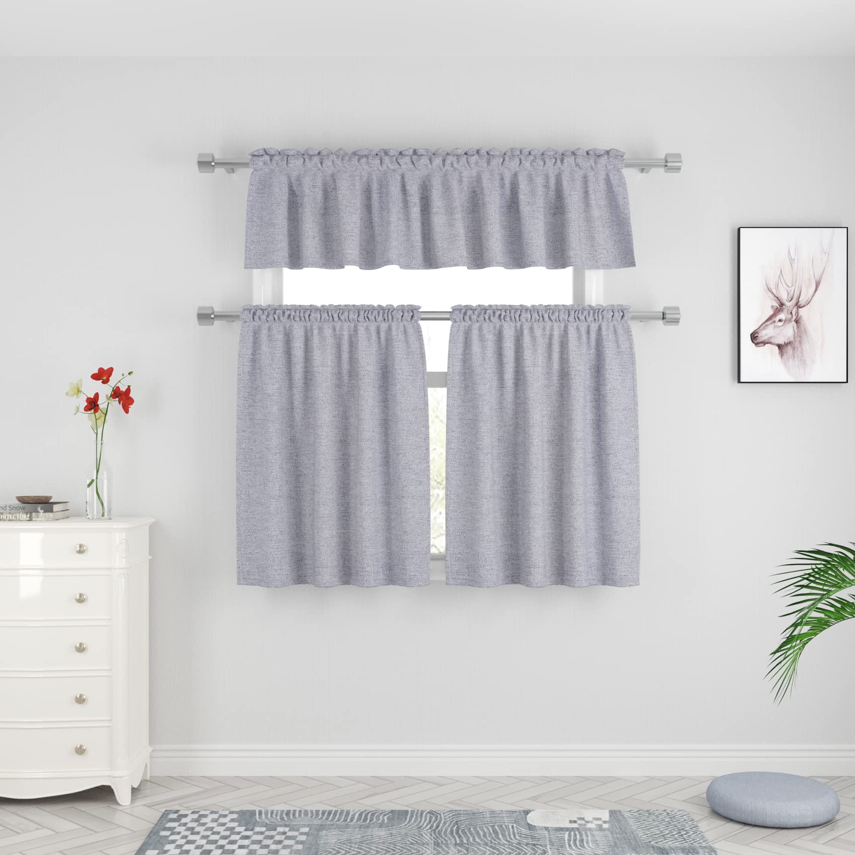 UPOPO 18 Inch Grey Linen Textured Valance Curtain - Rod Pocket Window Topper for Kitchen, Living Room & Bedroom - 1 Panel (54